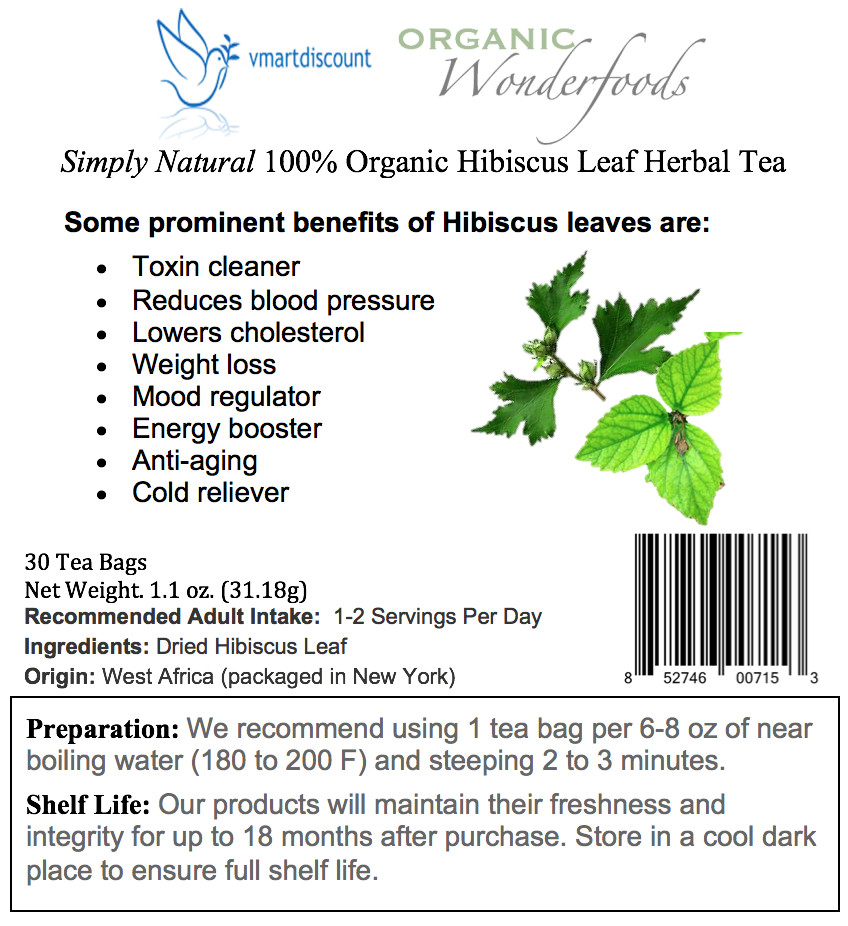 Hibiscus Leaf Herbal Tea (30 Tea Bags) All Natural, Asian Sour Leaf