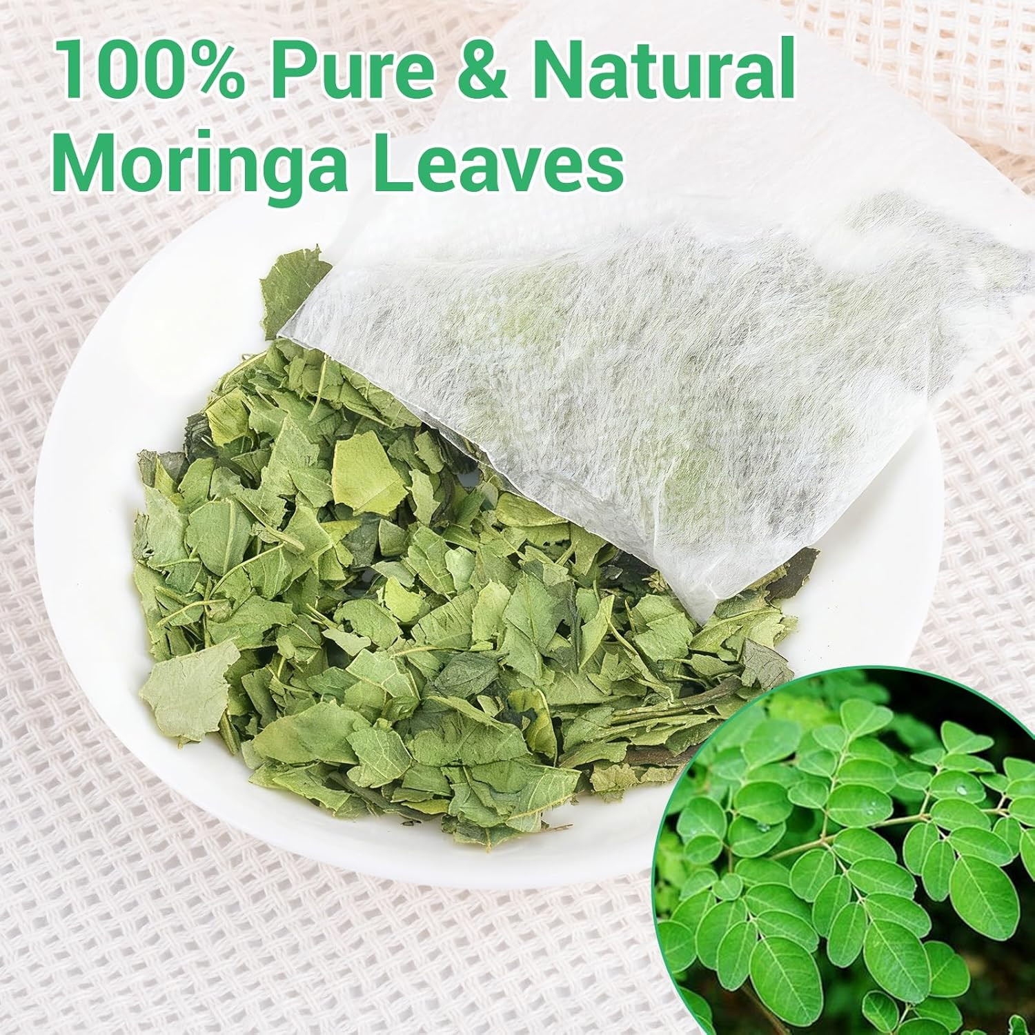 Moringa Tea, 100% Pure & Natural Moringa Leaves Herbal Tea Bags, Supporting Dige