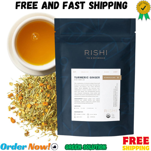 Rishi Tea Té de hierbas de cúrcuma y jengibre, hojas sueltas orgánicas, mezcla s