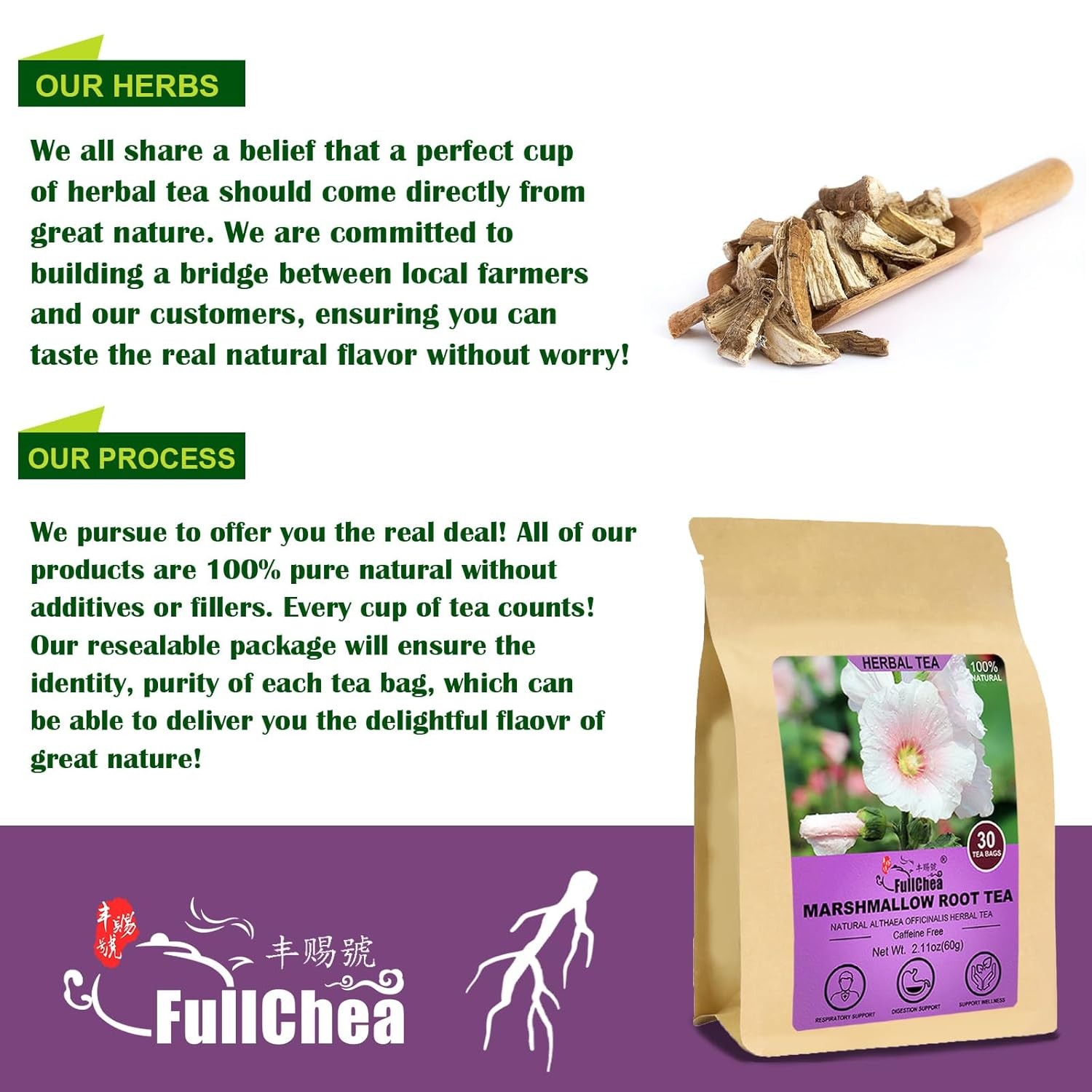 FullChea – Marshmallow Root Tea, 2g X 30 Count – Premium 30 (Pack of 1)
