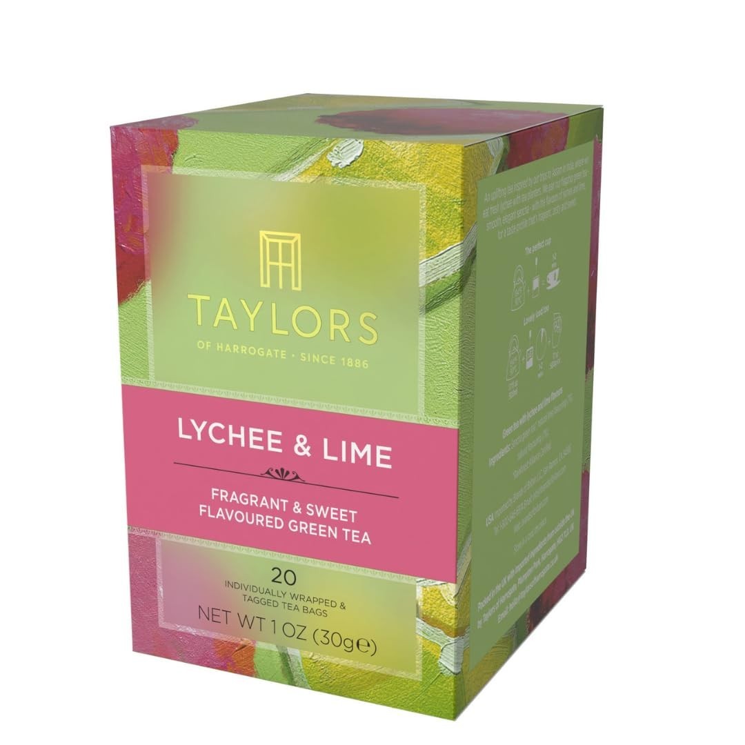 Elite Lychee & Lime Green Tea – Enjoy Hot or Iced, 20 Individually Wrapped Bags