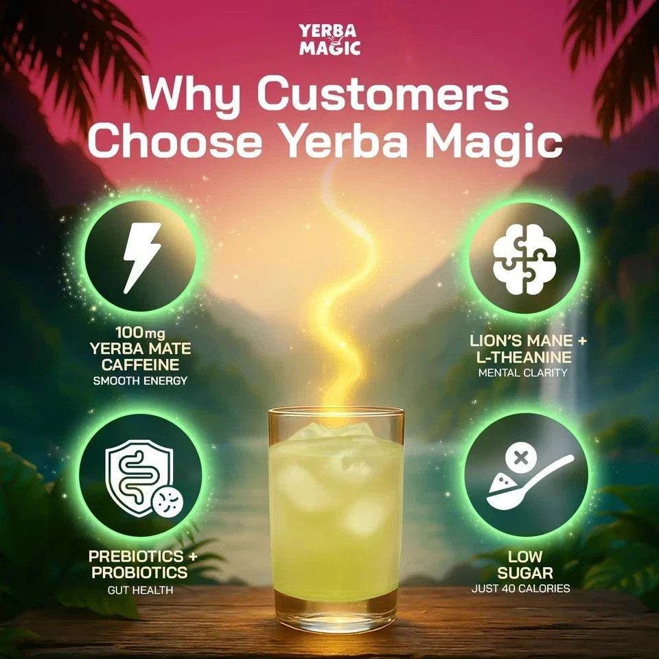 Yerba Magic, Yerba Mate Tea Instant Powder Drink with Nootropics, Pre & Probioti
