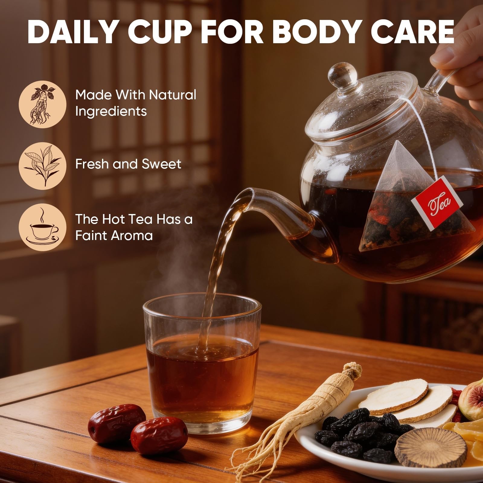 TEAWOO 30 Bags Ginseng Eight Treasures Tea, Chinese Tea with &…