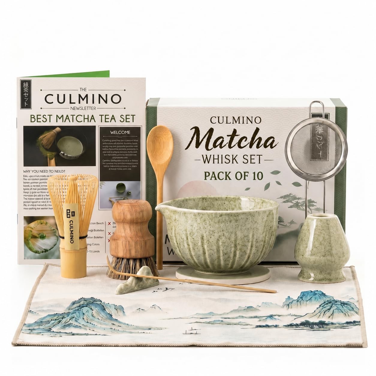 Traditional Matcha Whisk Set, 10 Pcs 450ml Matcha Bowl and Whisk, Whisk Hold…