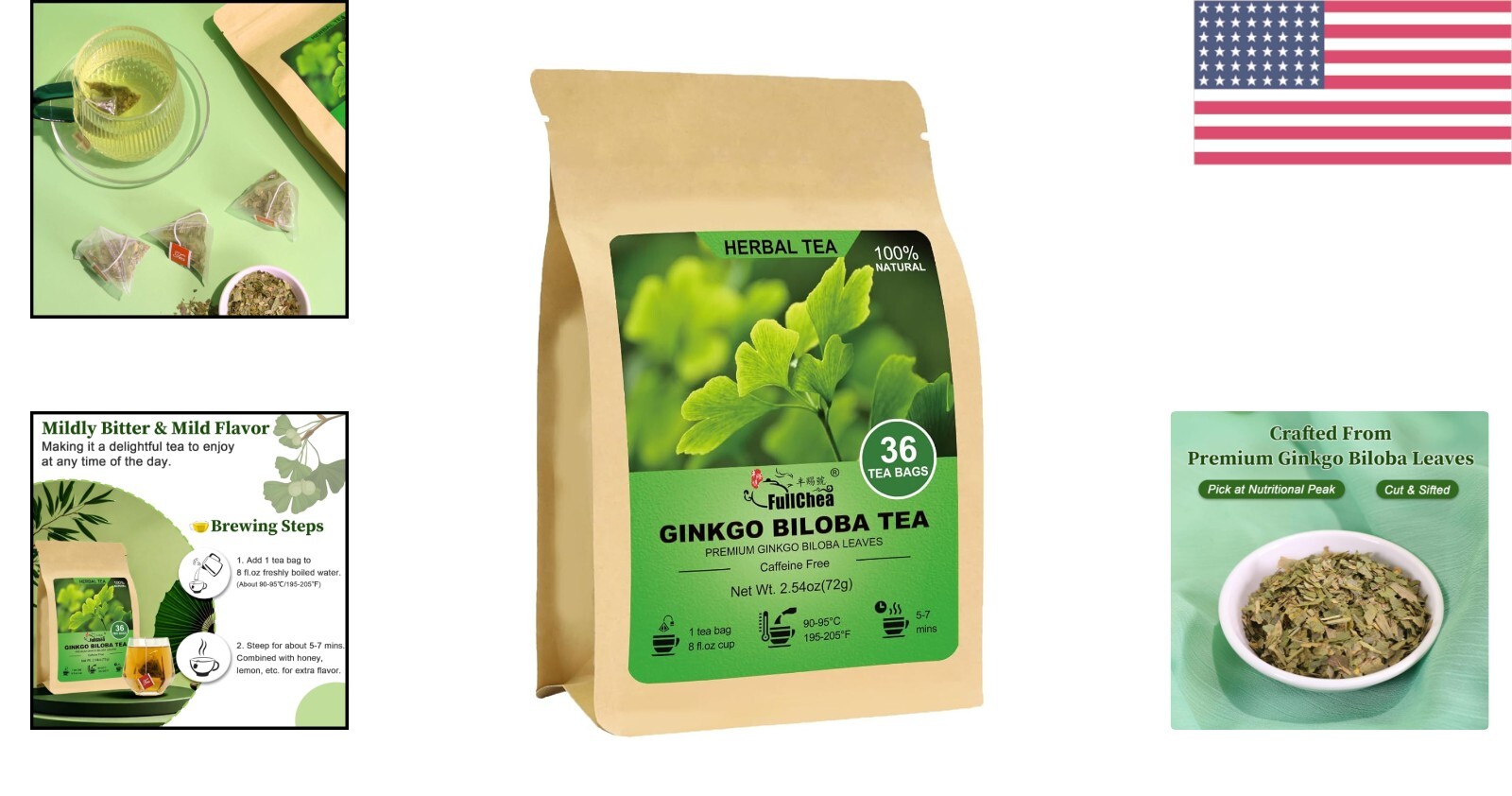 36 Ginkgo Biloba Tea Bags – Mildly Bitter, Earthy Flavor for Relaxation & Focus