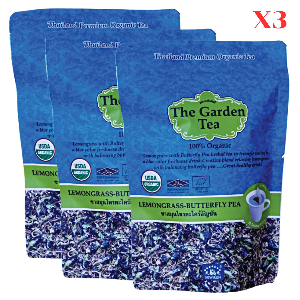 Tea Butterfly Pea Lemongrass Herbal Organic Premium Natural Triangle Tea Bag x3