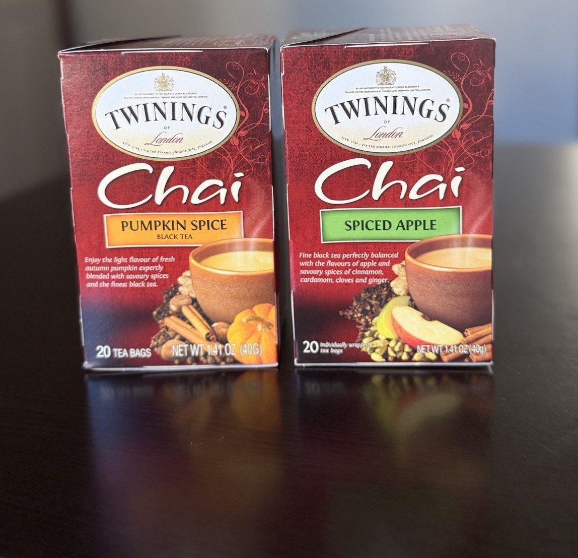 Twinings Pumpkin Spice and Spiced Apple Chai Tea Bags – 20 Count each – 40 count