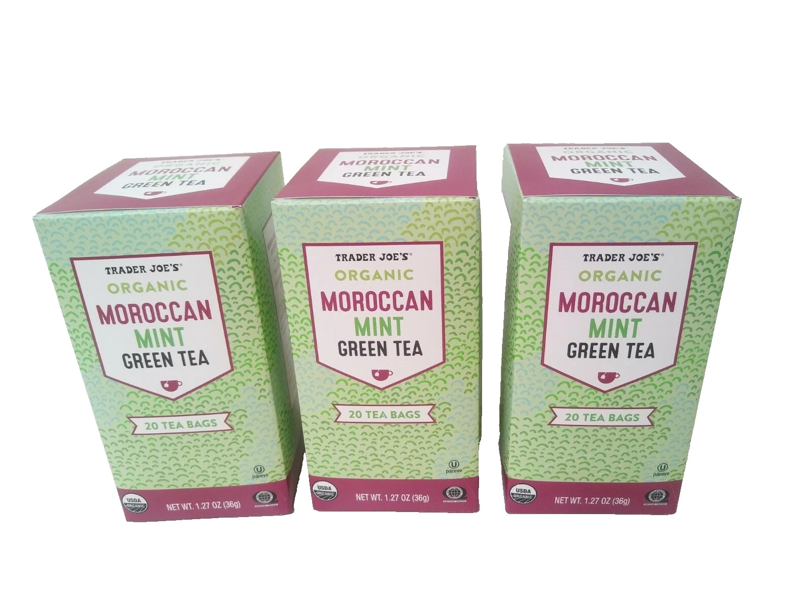 3 Packs Trader Joe’s Organic Moroccan Mint Green Tea 20 Tea Bags 1.27 oz/Pack
