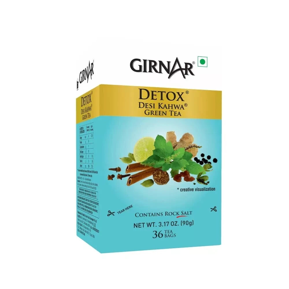 Girnar Food & Beverages Pvt. Ltd. Detox Green Tea – Desi Kahwa (36 Tea Bags) 90g