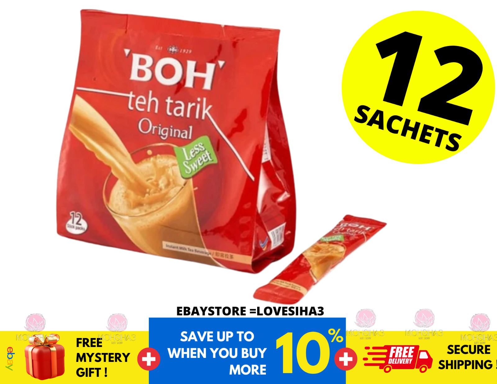 BOH 3in1 Tea TEH TARIK Kurang Manis Less Sweet 12’s (27g each)
