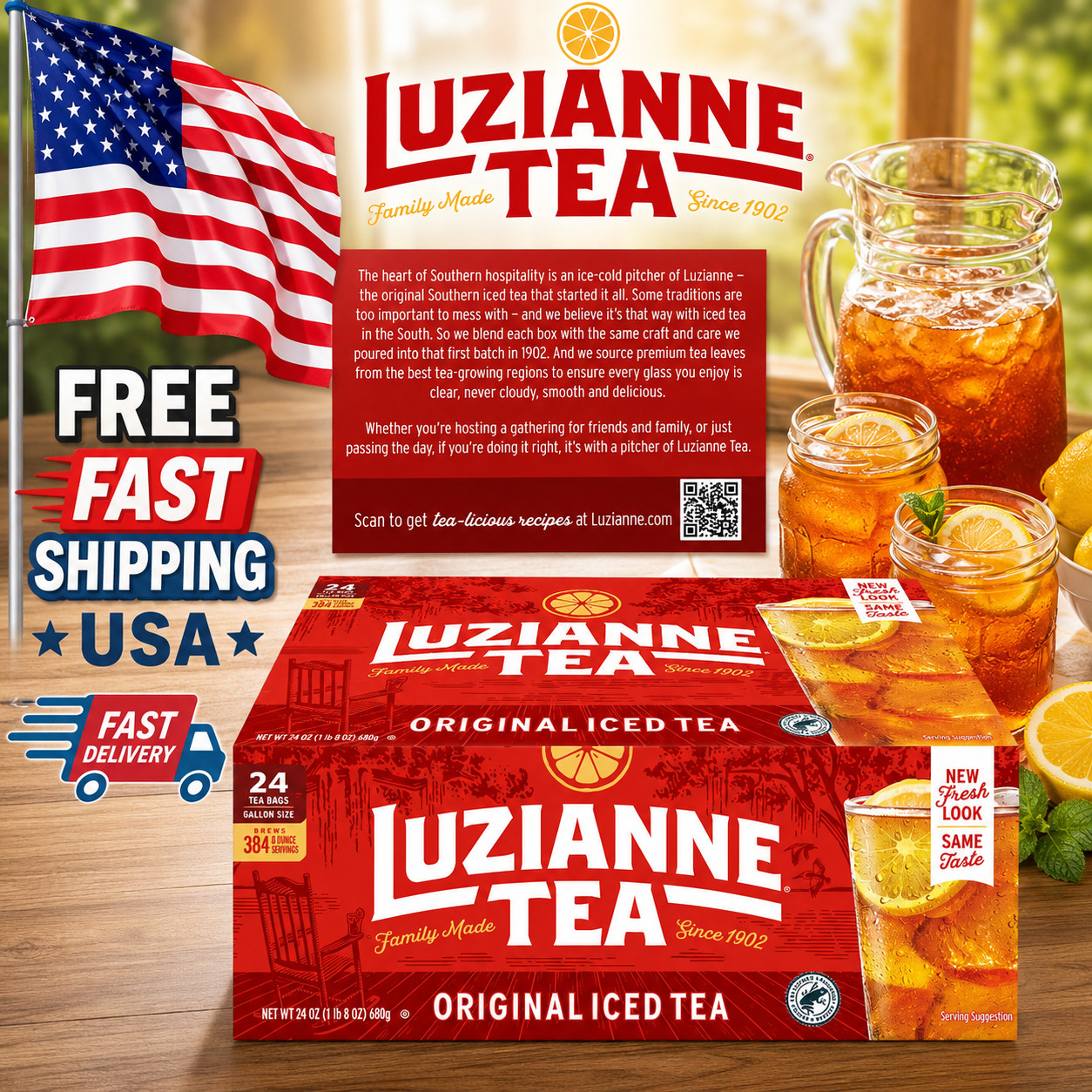 Luzianne Black Iced Gallon Tea Bags, 24 Count