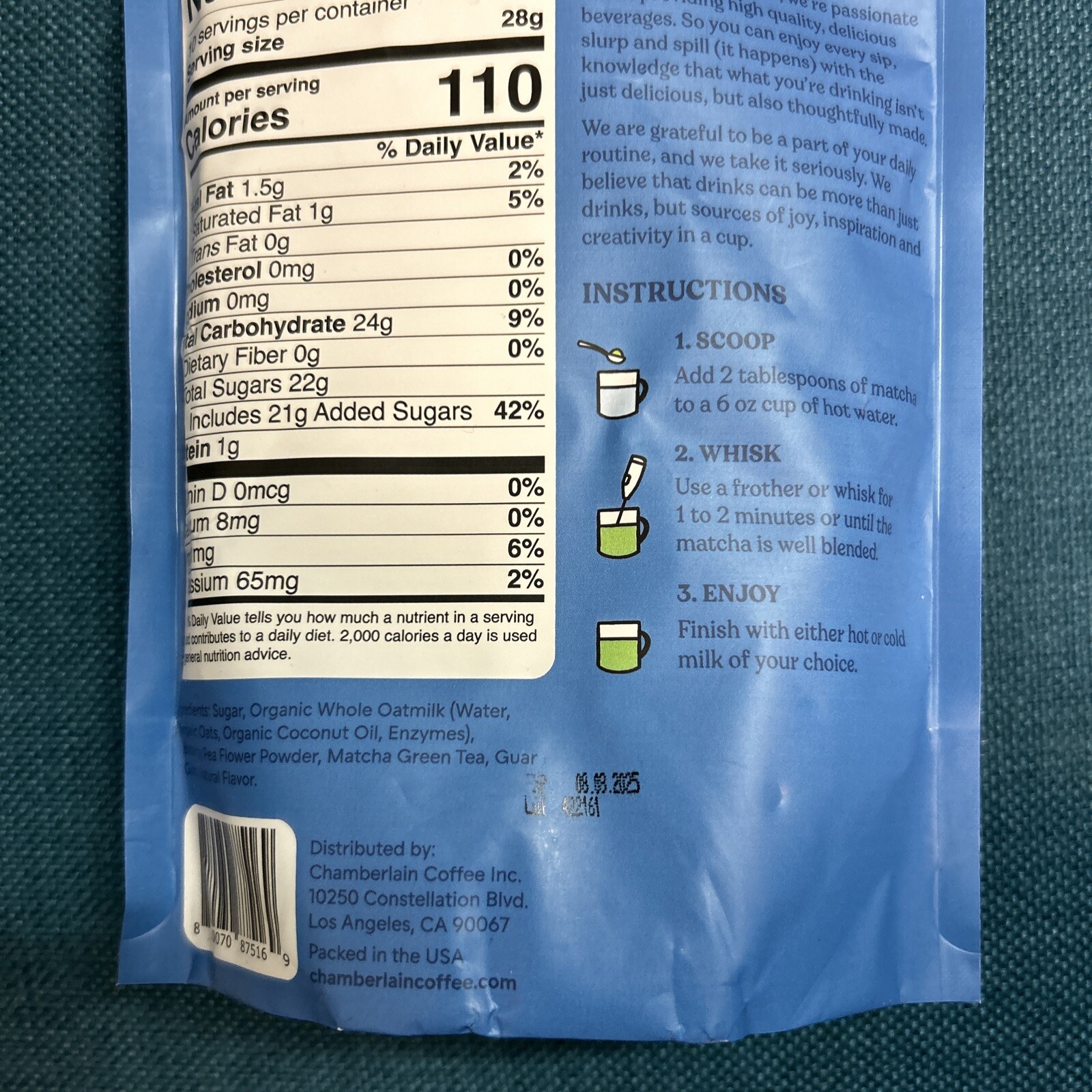 Chamberlain Coffee Blue Matcha Latte with Oatmilk 10 Oz Exp. 08/25 New