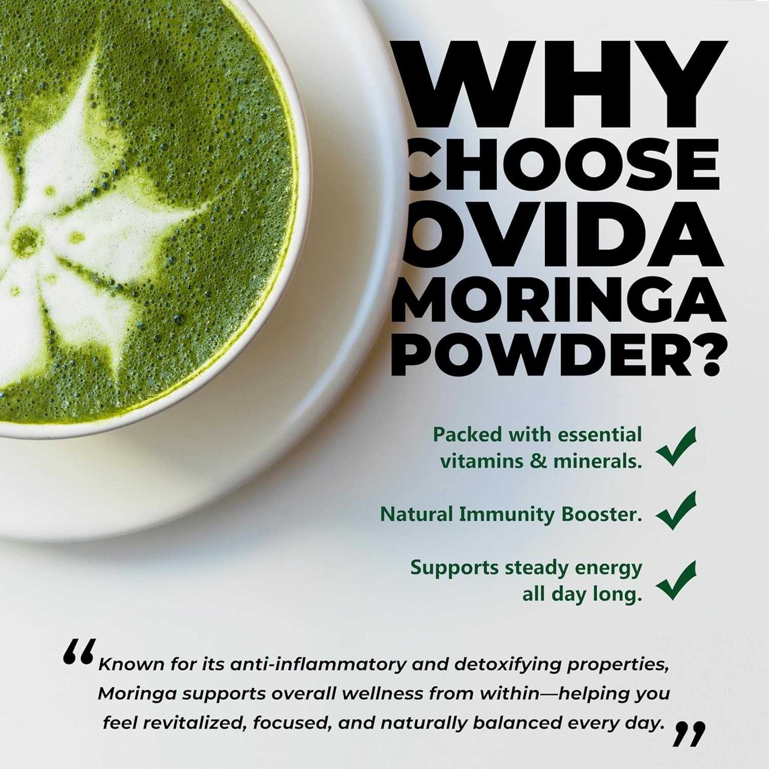 Organic Moringa Leaf Powder, Caffeine Free Powder, Smoothie & Tea Blend 4 oz