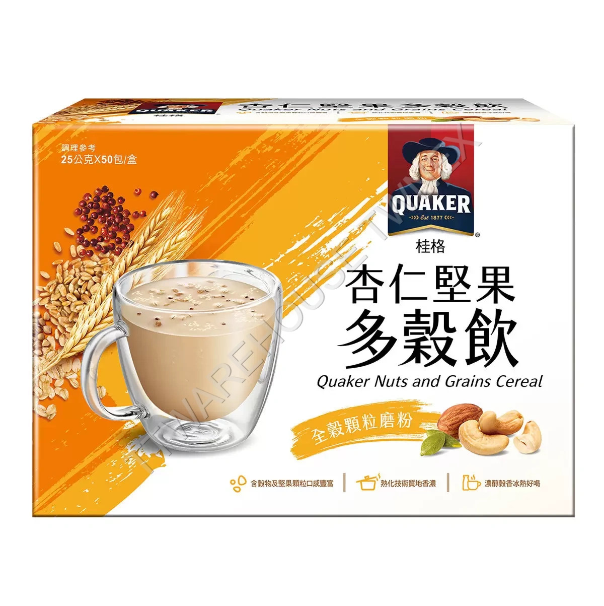 NEW QUAKER Nuts and Grains Cereal 25 g X 50-Count 桂格 杏仁堅果多穀飲 25公克 X 50包