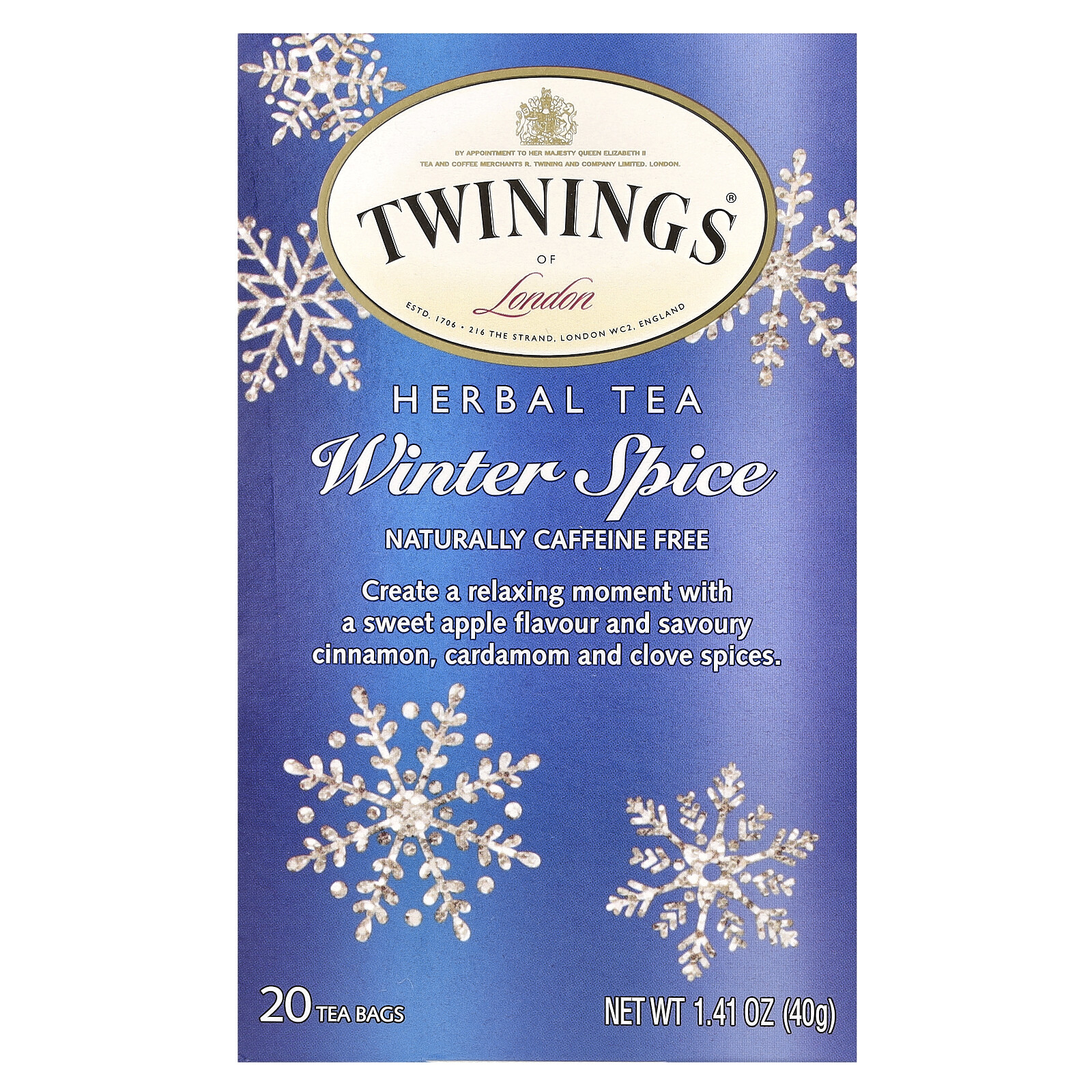 Herbal Tea, Winter Spice, Caffeine Free, 20 Tea Bags, 1.41 oz (40 g)