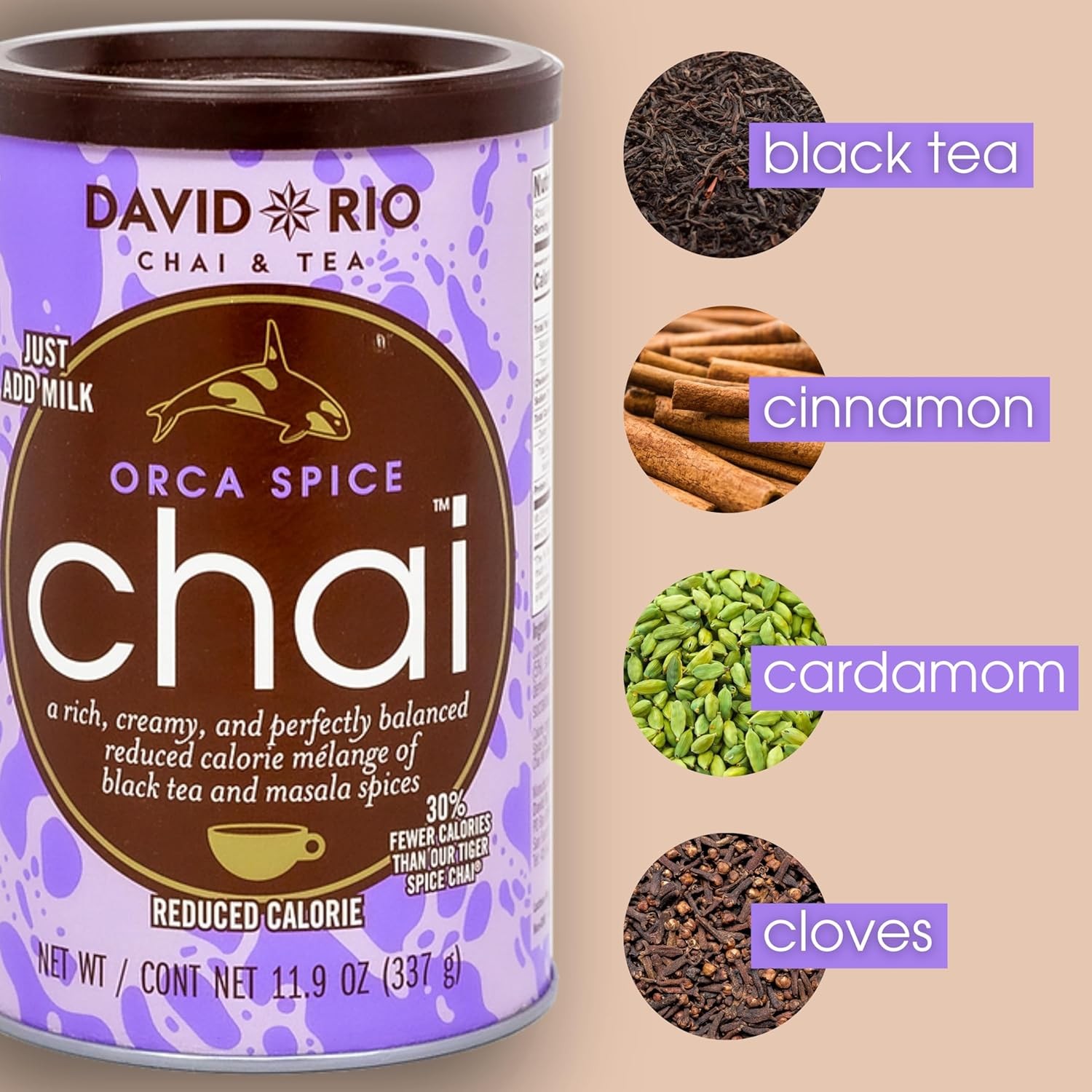 Orca Spice Reduced Calorie Chai Tea Latte Mix, 47.6 Oz, Black Tea, Organic…