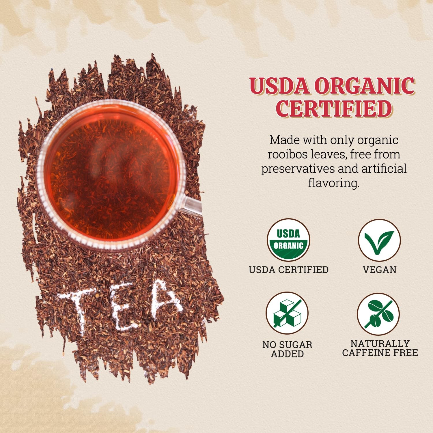 52USA Organic Rooibos Tea, 1 LB, Red Loose Leaf Naturally 16 oz
