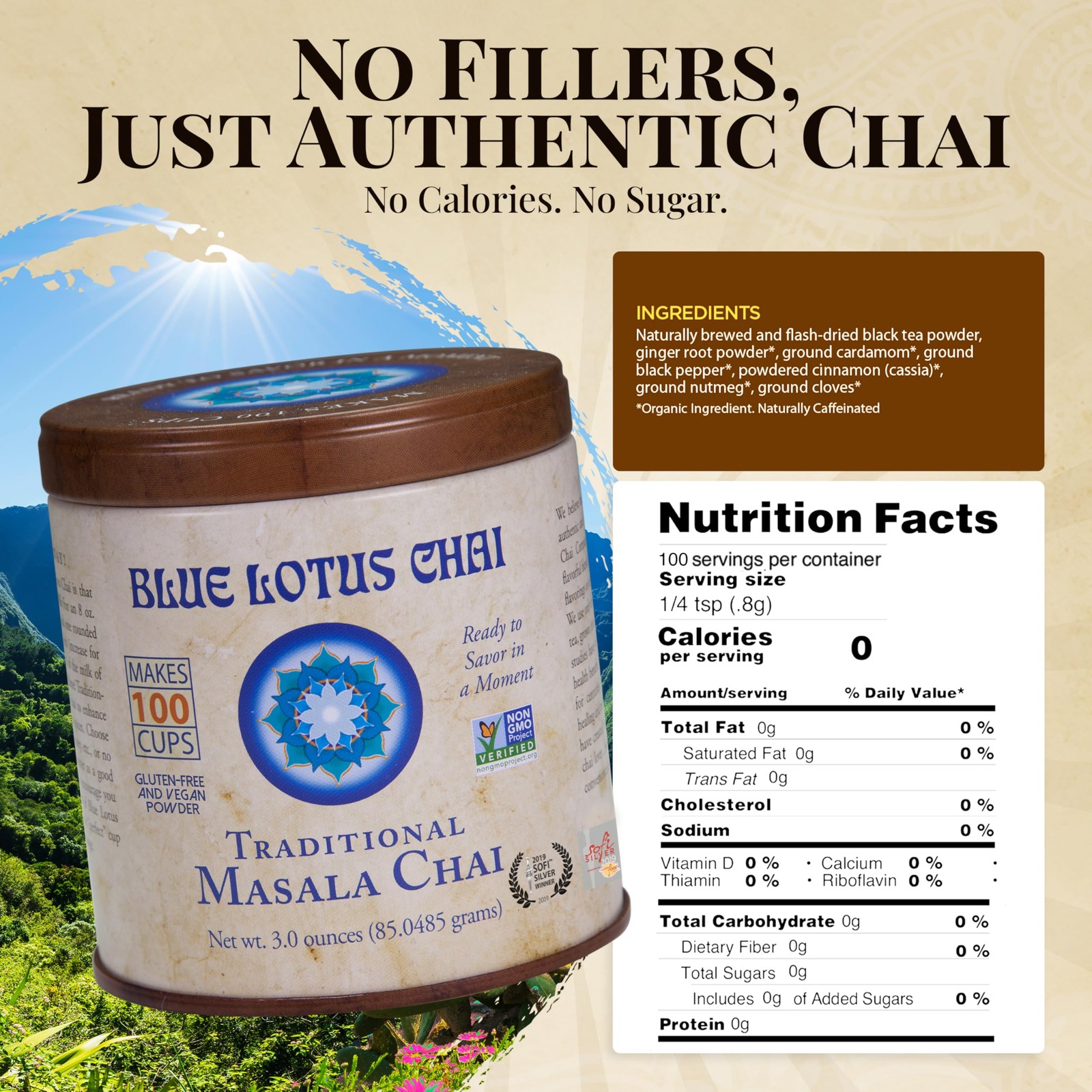 Blue Lotus Chai – Traditional Masala – Makes 100 Cups – 3 Ounce 3