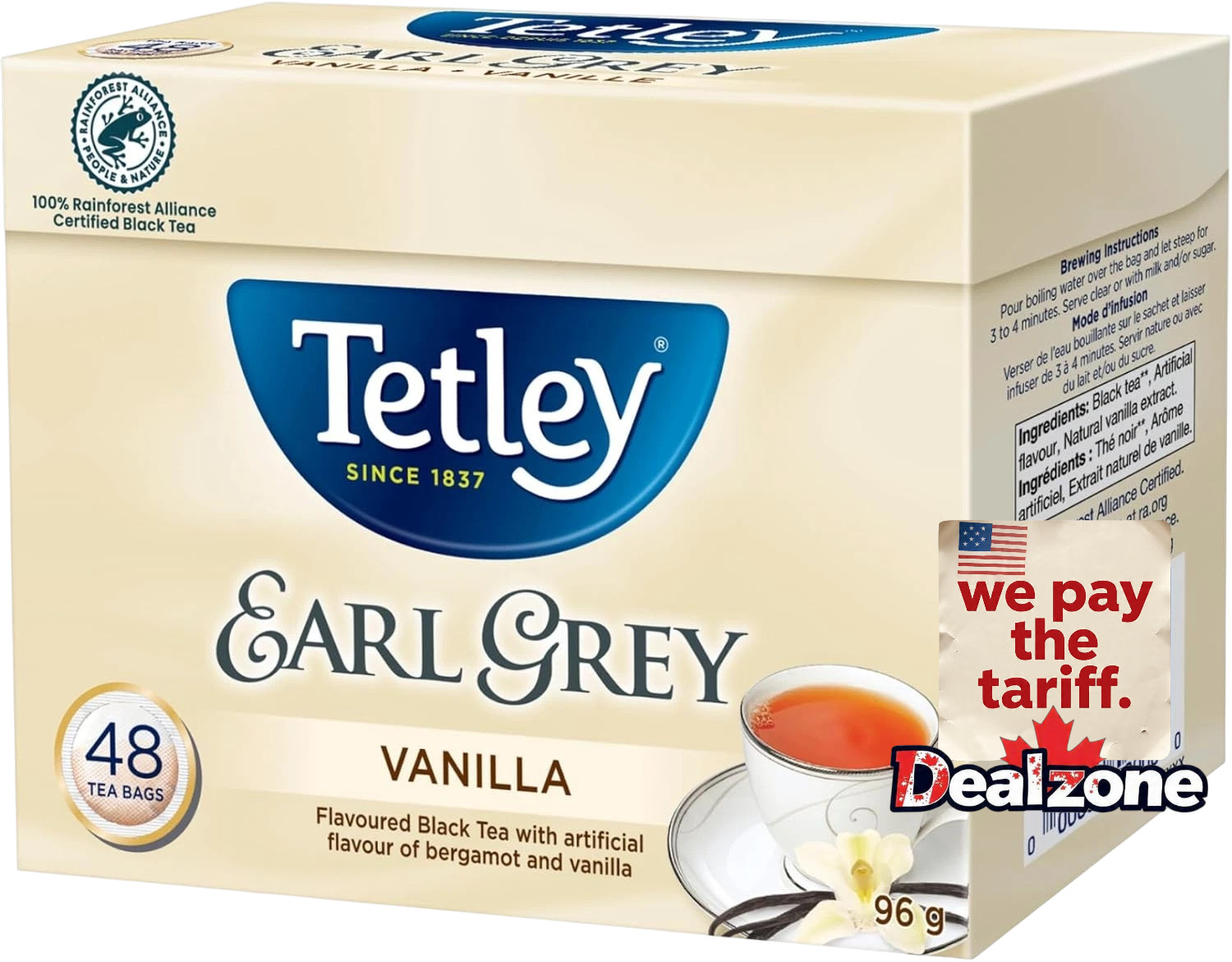 Tetley Earl Grey Vanilla Tea (48 Each) – From Canada