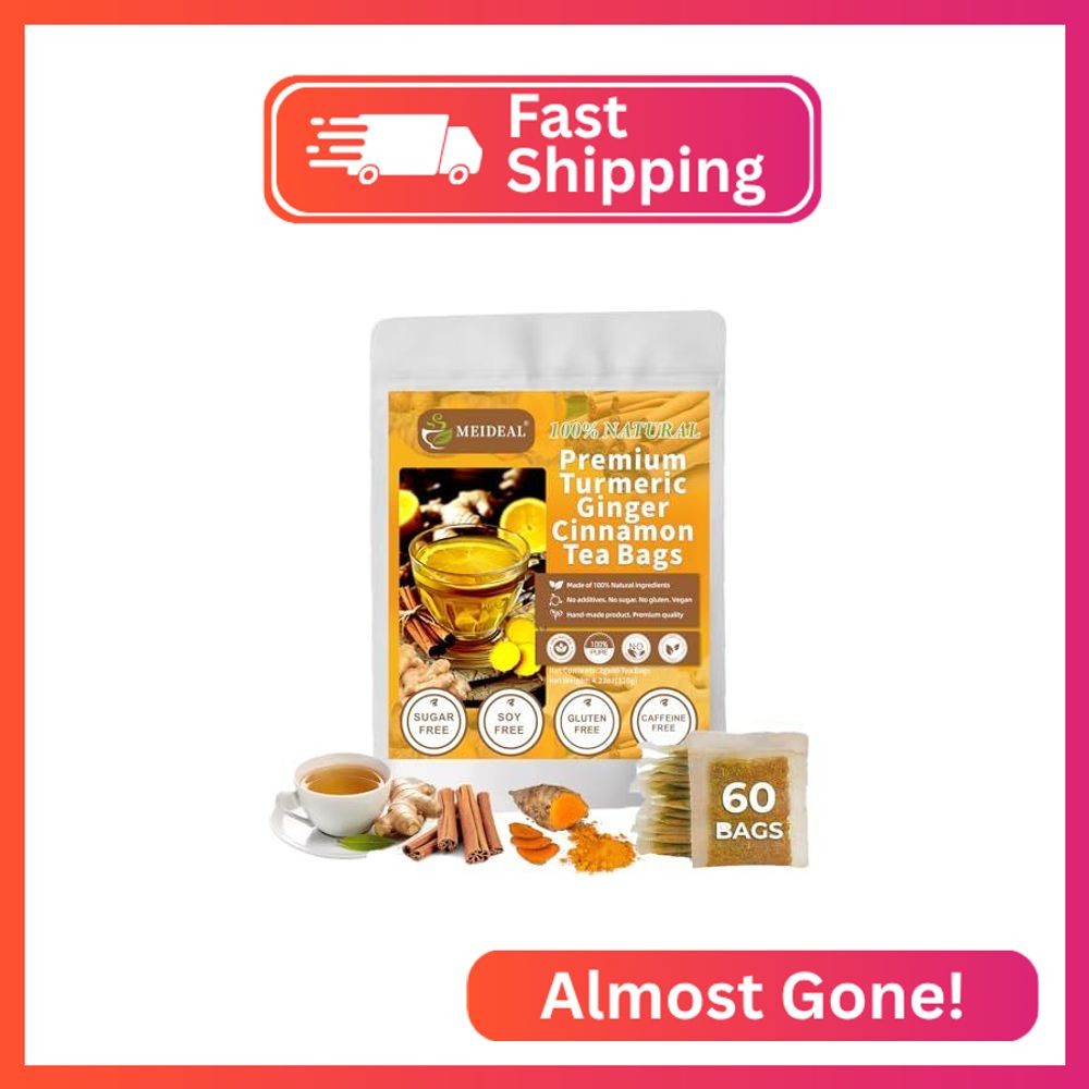 60 Bags Premium Turmeric Ginger Cinnamon Tea, 100% Natural Ingredients Blend, Pu