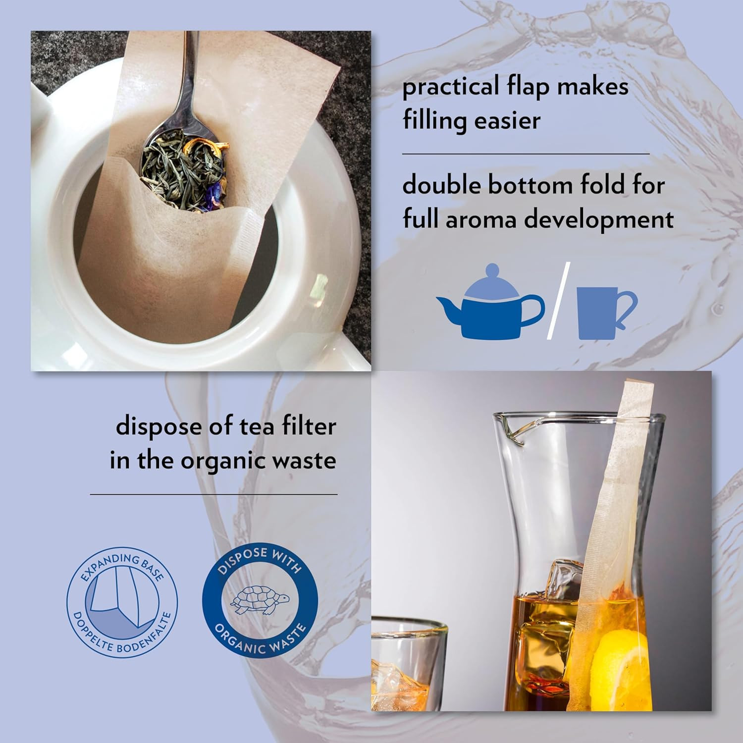Disposable Paper Tea Filter Bags for Loose Tea, Brown, Large, 100 Count