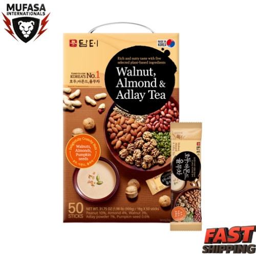 DAMTUH All Natural Walnut Almond Adlay Powder Korean Grain Tea, 50 Sticks