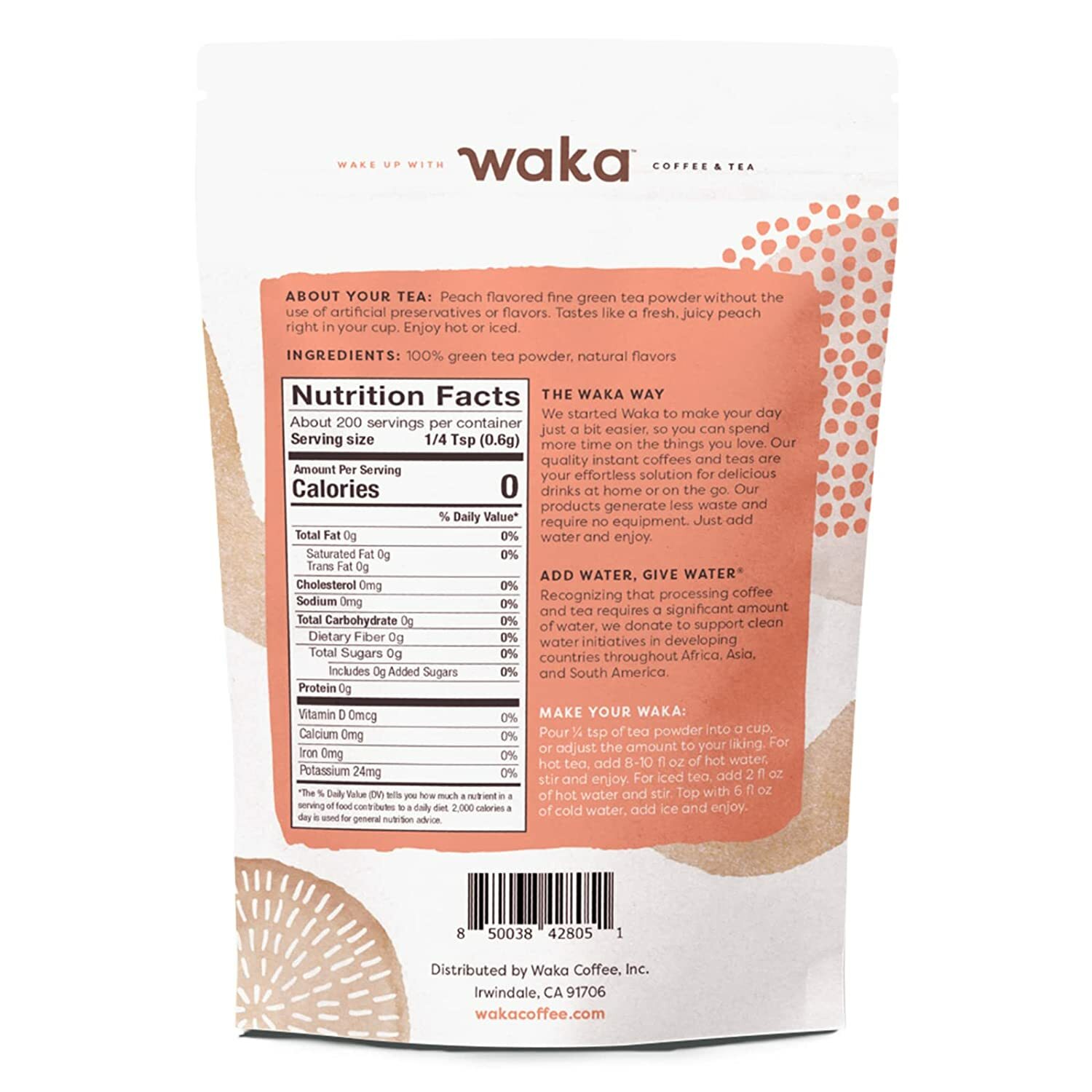 Waka Coffee Quality Instant Tea, Kenyan & Chinese, Peach Green Tea Powder