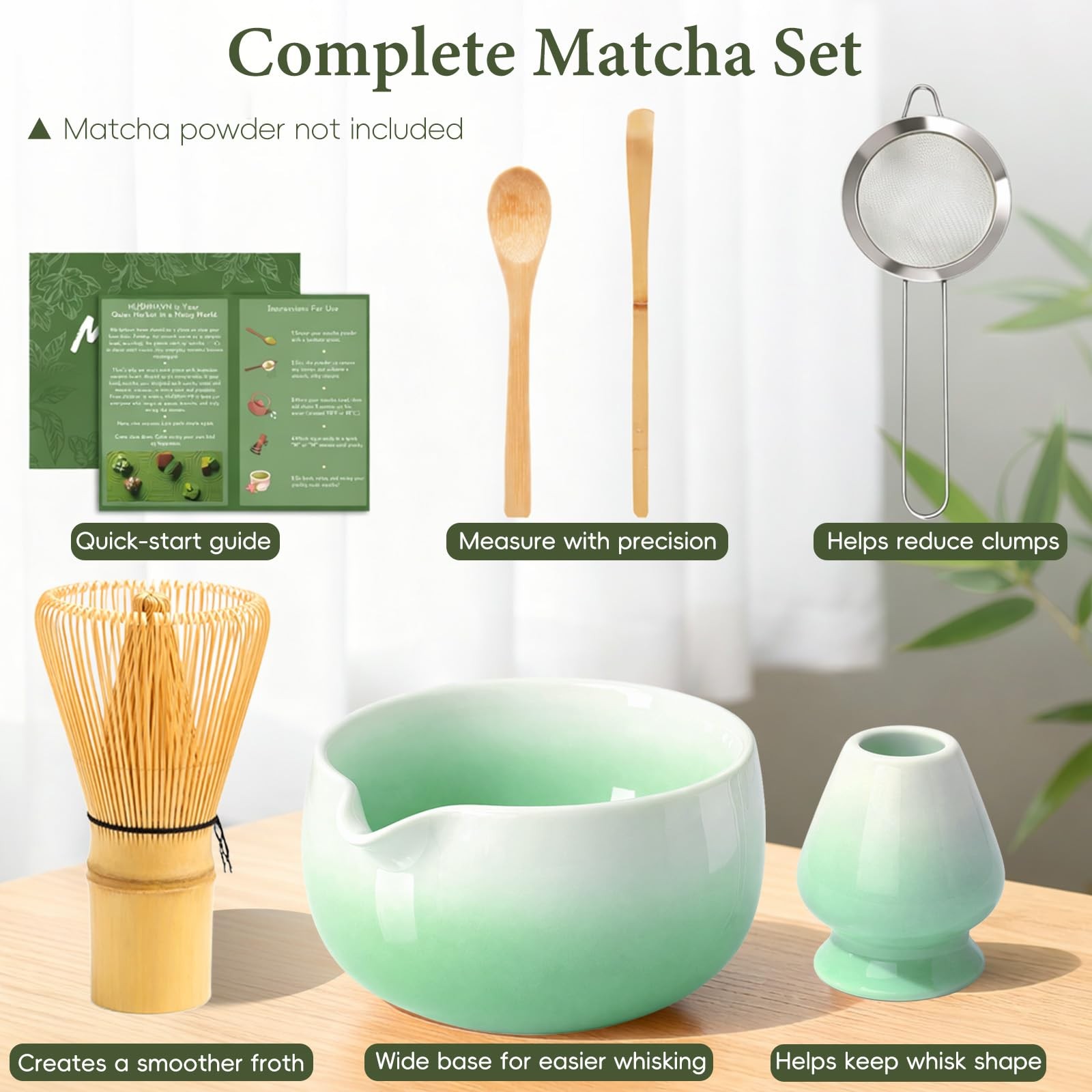 Matcha Whisk Set, Ceramic Matcha Set Includes Bowl & Holder, Bamboo Whisk (Ch…