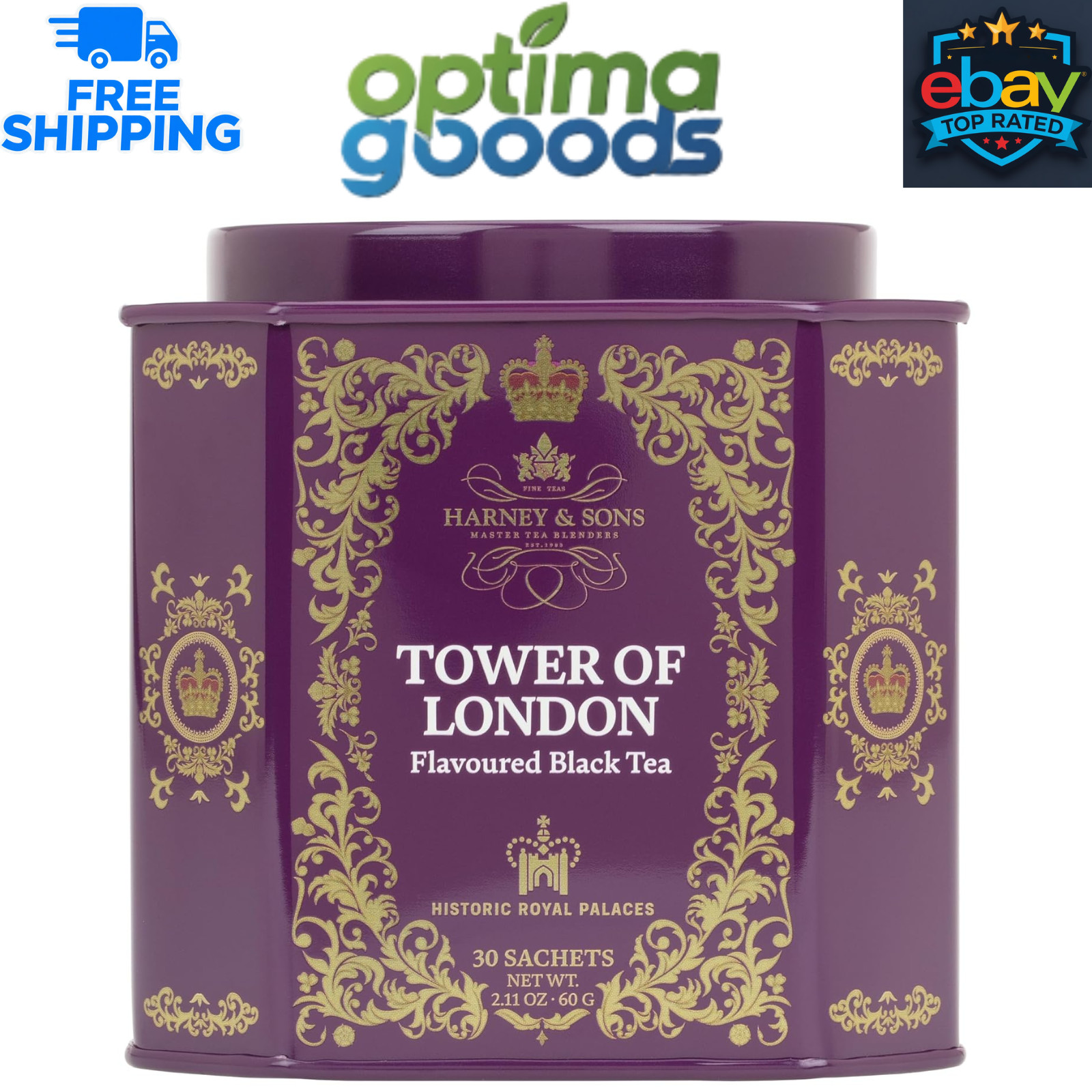 Harney & Sons Tower of London Black Tea 30 Sachets Stone Fruit Bergamot Honey