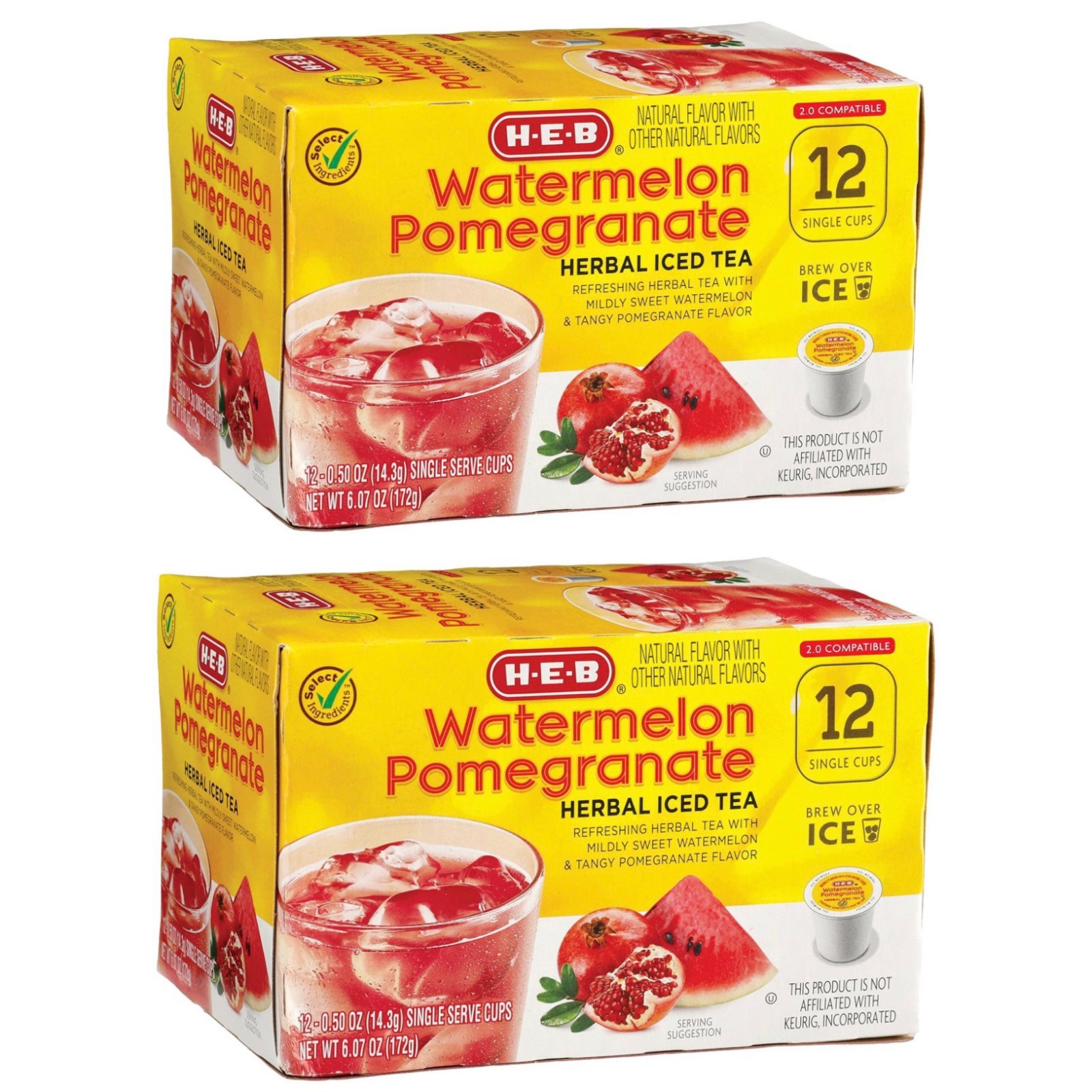 HEB Herbal Tea Watermelon Pomegranate Single Serve K Cup 12ct 2 Boxes =24ct