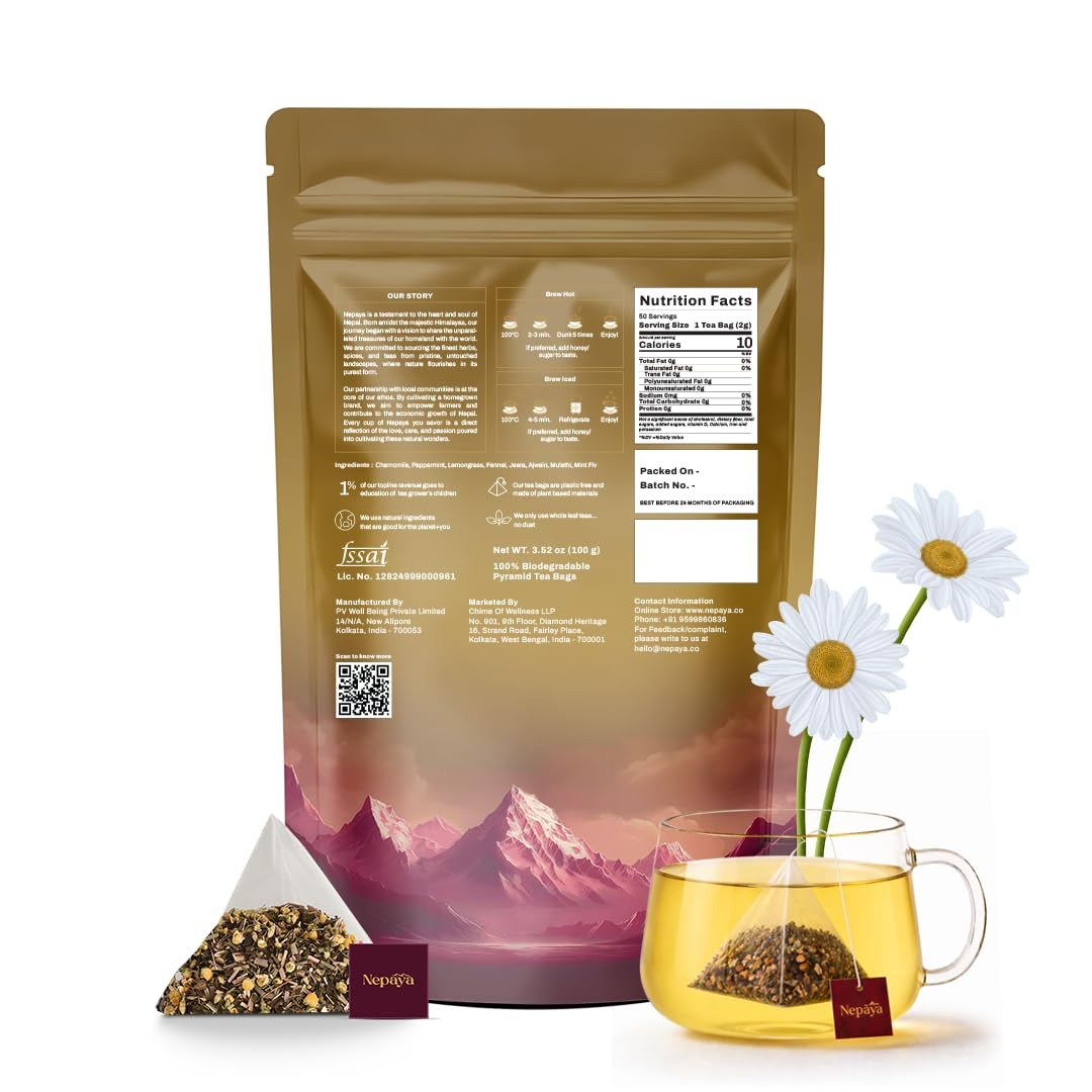 Chamomile Mint Herbal Tea Bags, Relaxing Bedtime Blend with Lemongrass, Peppe…