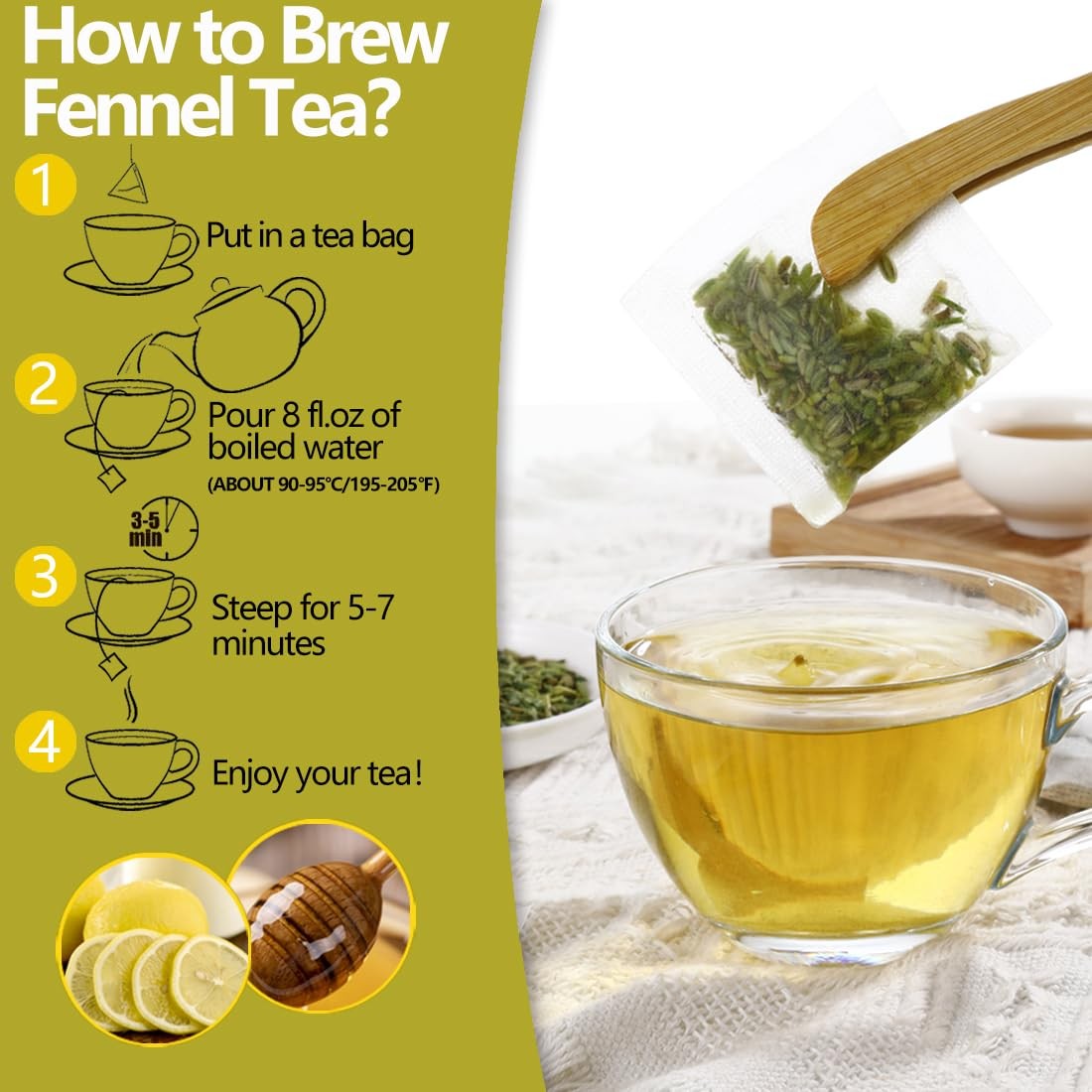 Premium Fennel Tea Bags, 80 Tea Bags. Made with Natural Whole Fennel Seeds,