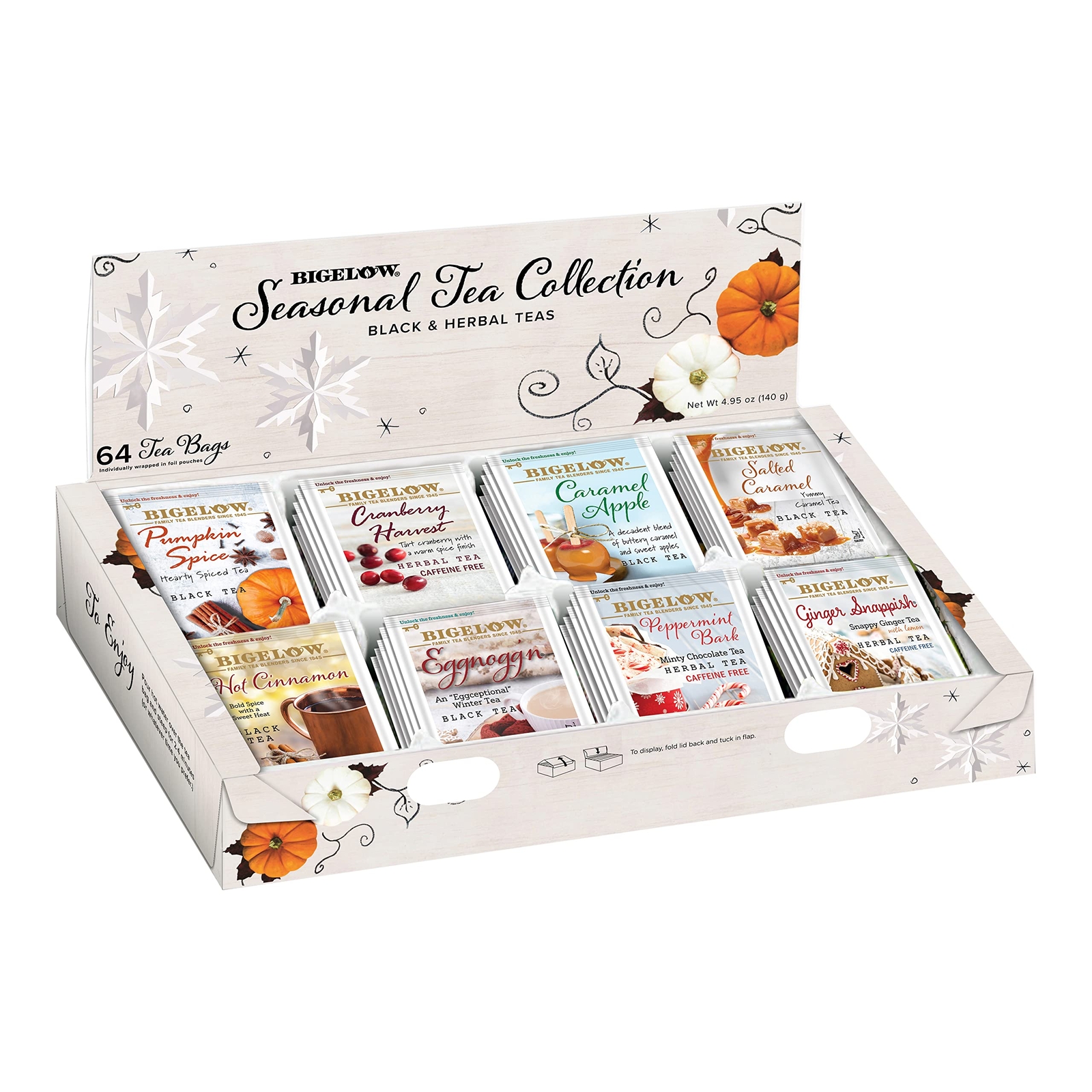 Bigelow Tea Seasonal Collection Variety Gift Box Sampler 64 Tea Bags Pack of 1