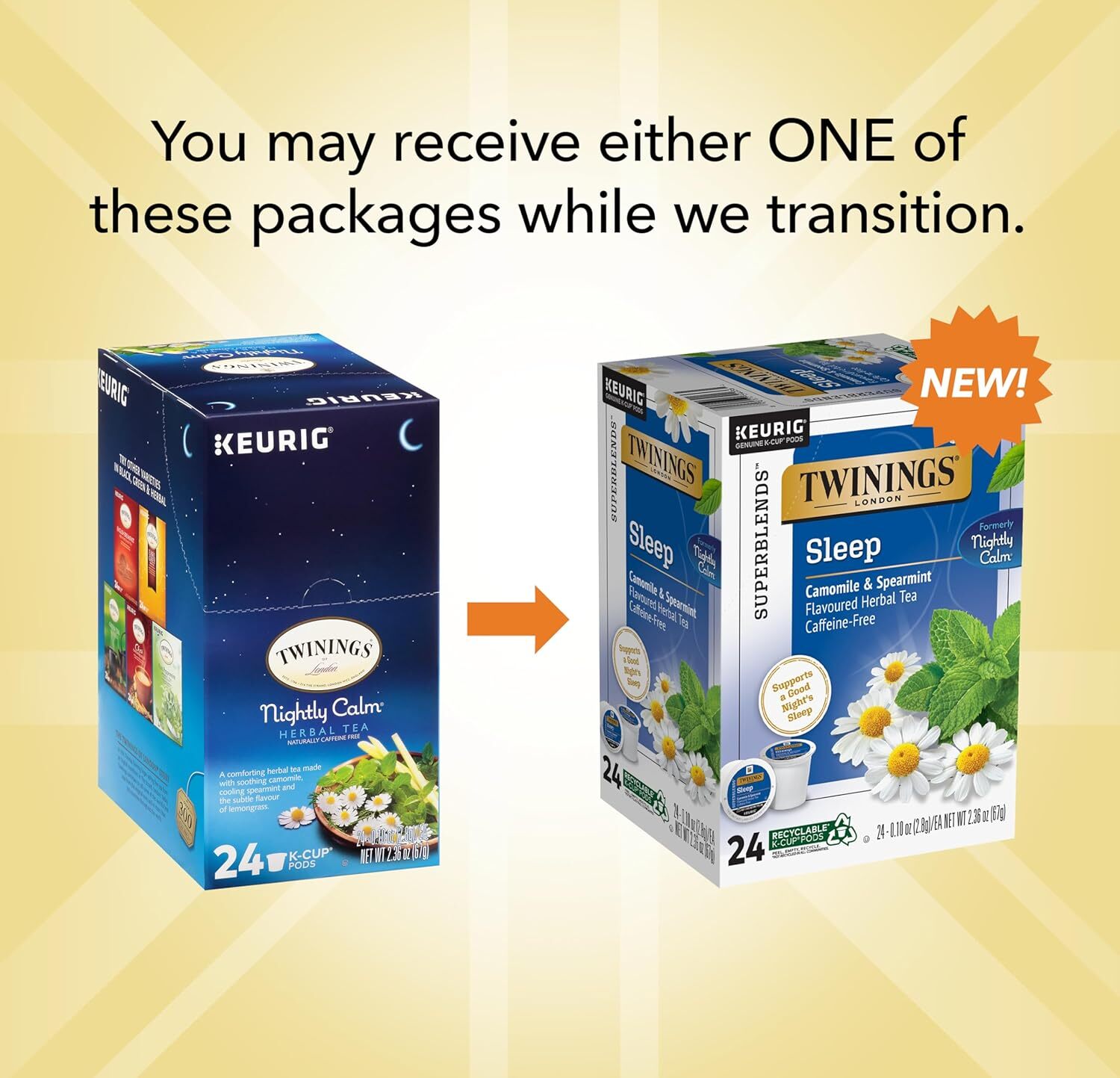 Twinings Sleep (Formally Nightly Calm Herbal) Tea 24 to 144 Count Keurig K cups