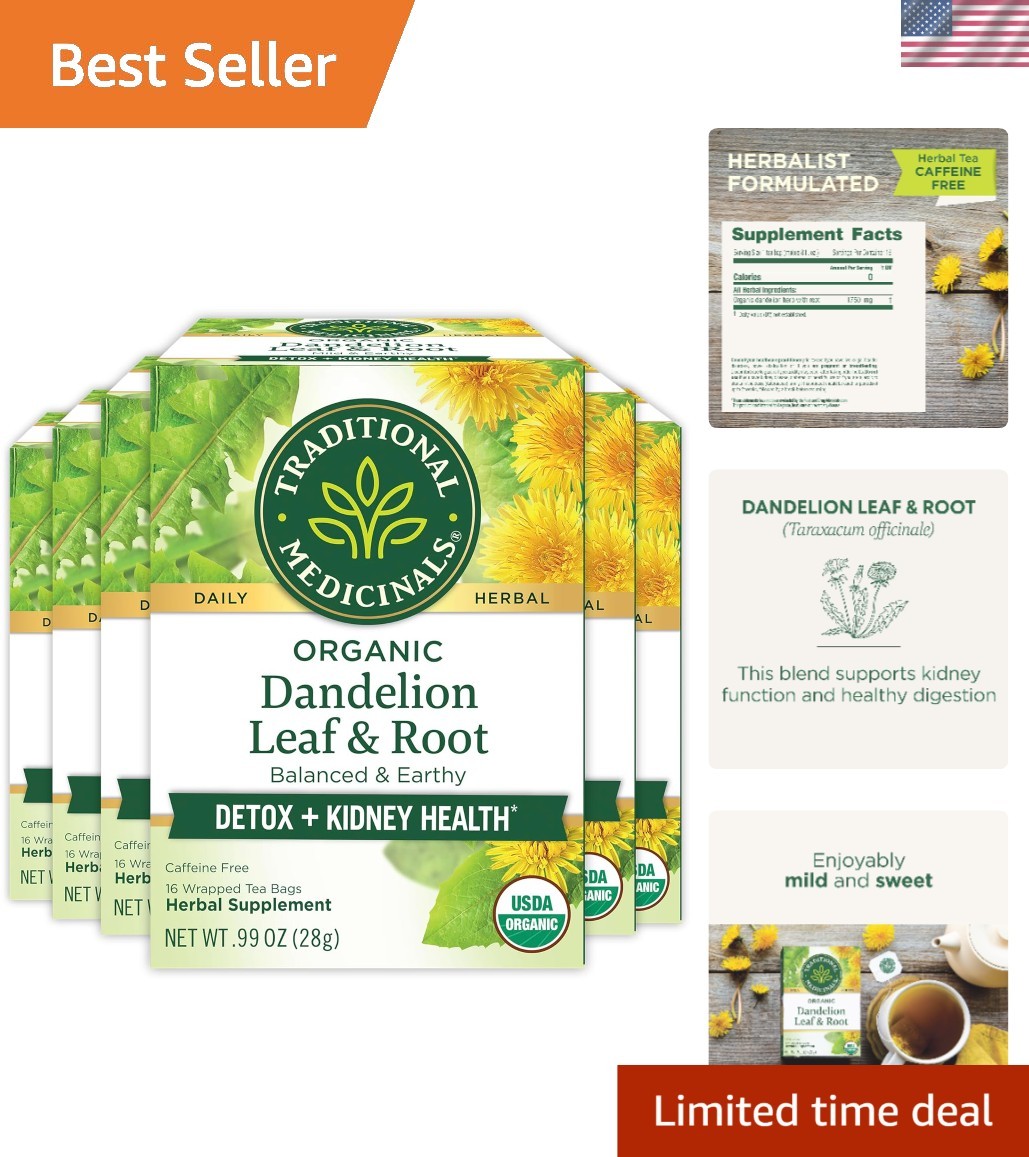 Caffeine Free Organic Dandelion Tea – 96 Tea Bags for Vital Kidney Function