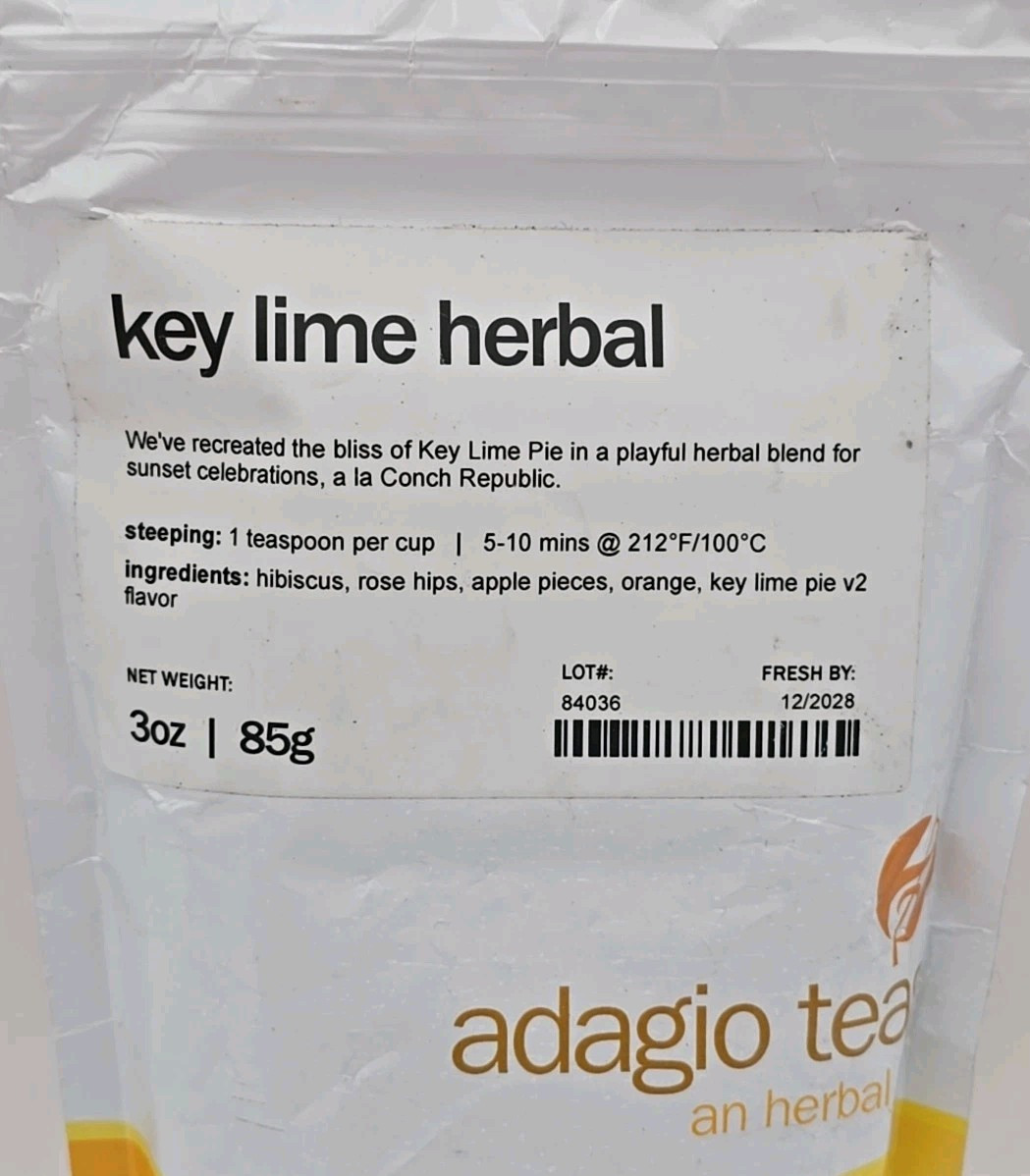 Adagio Teas Flavor Key Lime Herbal Tea Loose Leaf 3OZ-85G Exp 12/28 Sealed