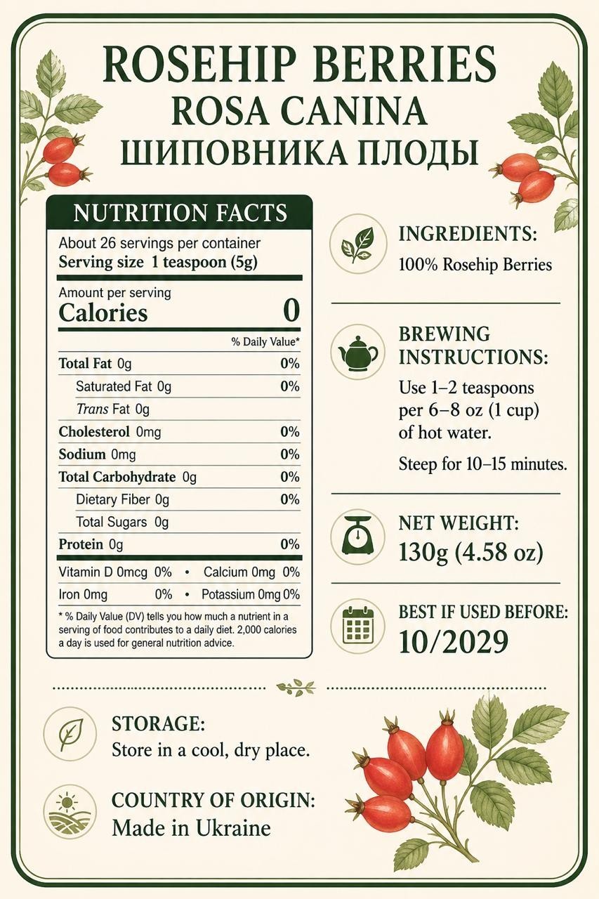 Rosehip Berries 130g Rosa Canina Dried Herbal Tea Natural Шиповник Плоды