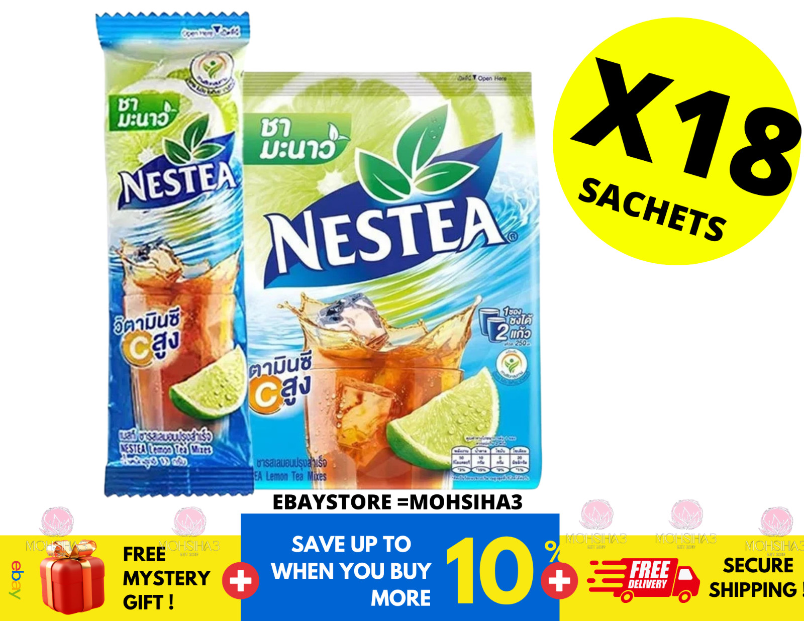 Nestea LEMON TEA Instant Powder Sour & Sweet Taste Drink Iced Fresh (18 Sachets)