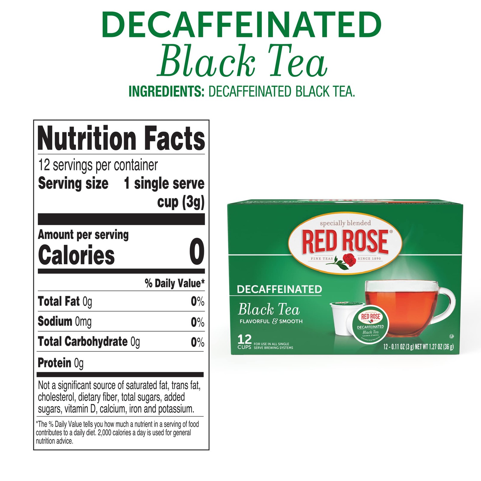 Naturally Decaffeinated Strong Black Tea – 12 Single Serve K-Cups Full-bodied…