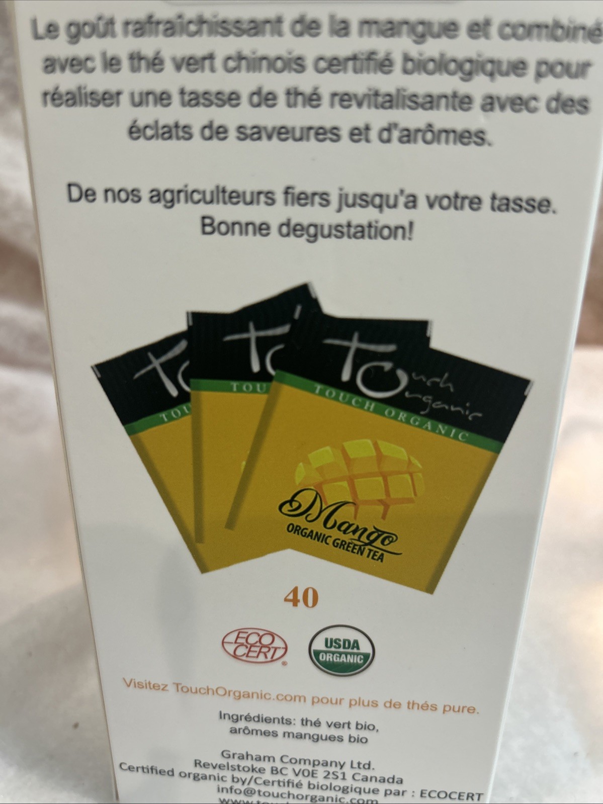 Touch Organic MANGO GREEN Tea Bags, 40 Bags, 2.5 oz
