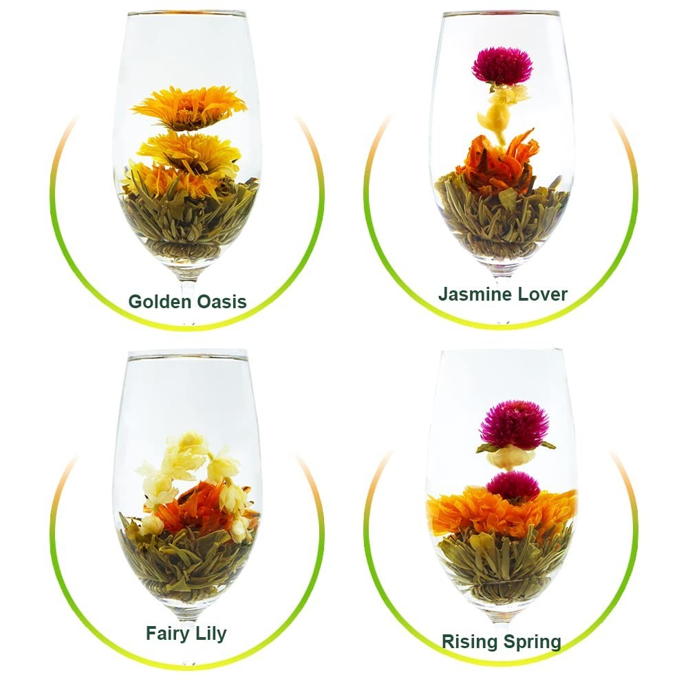 Artisan Blooming Tea Flowers – 12 Individually Wrapped Green Tea Bouquets