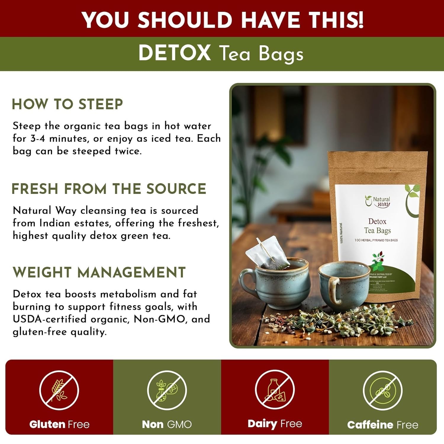 Pyramid Detox Tea Bags | ECO Conscious Packaging, 9 Oz (pack of 100)