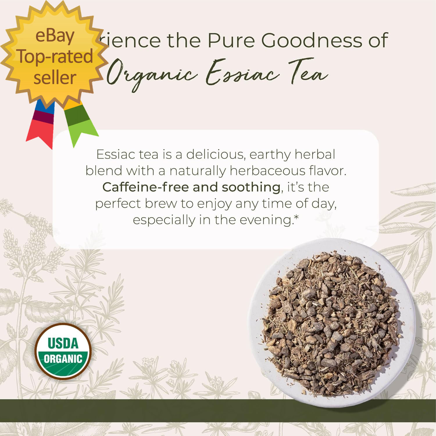 Essiac Tea Organic – Caffeine Free Herbal Blend, Loose Leaf Burdock Root, Slippe