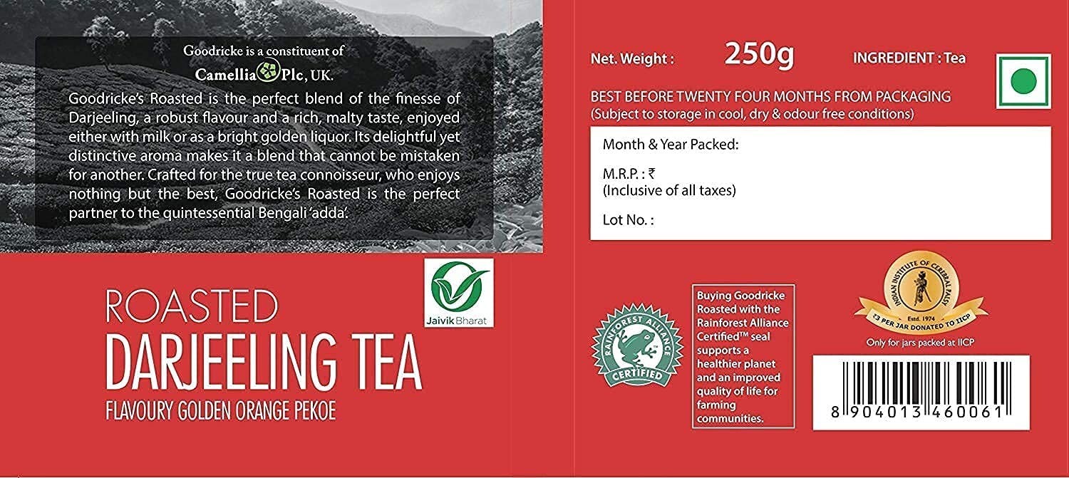 GOODRICKE Roasted Organic Darjeeling Tea – 250Gm 100% Organic Whole Leaf Tea