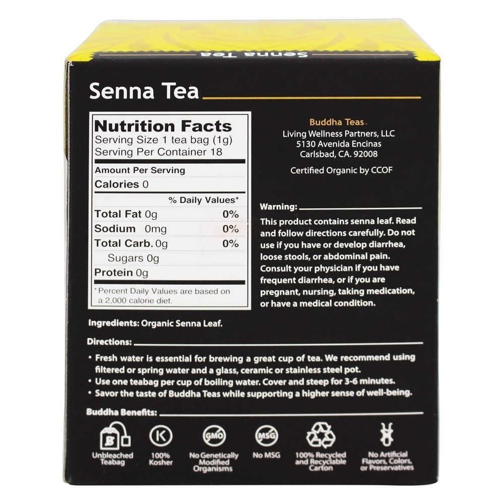 Buddha Teas 100% Organic Herbal Senna Tea, 18 Tea Bags