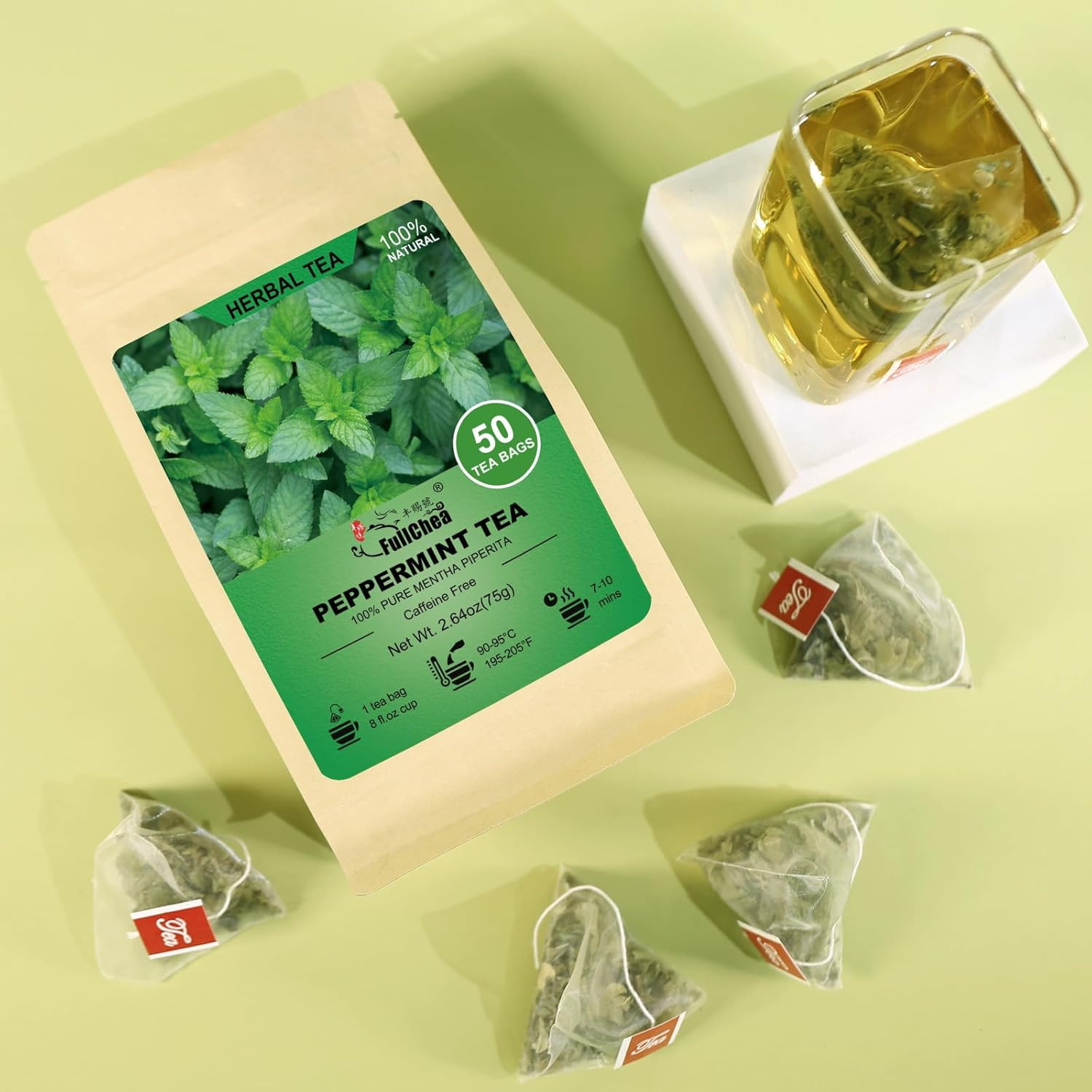 – Peppermint Tea Bags, 50 Teabags – Premium Peppermint Leaves – Refreshing & Min