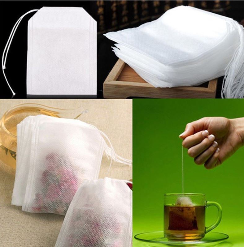 100 Tea Bags Disposable 5 x 7cm White Loose Herbal Infusion Filter Drawstring