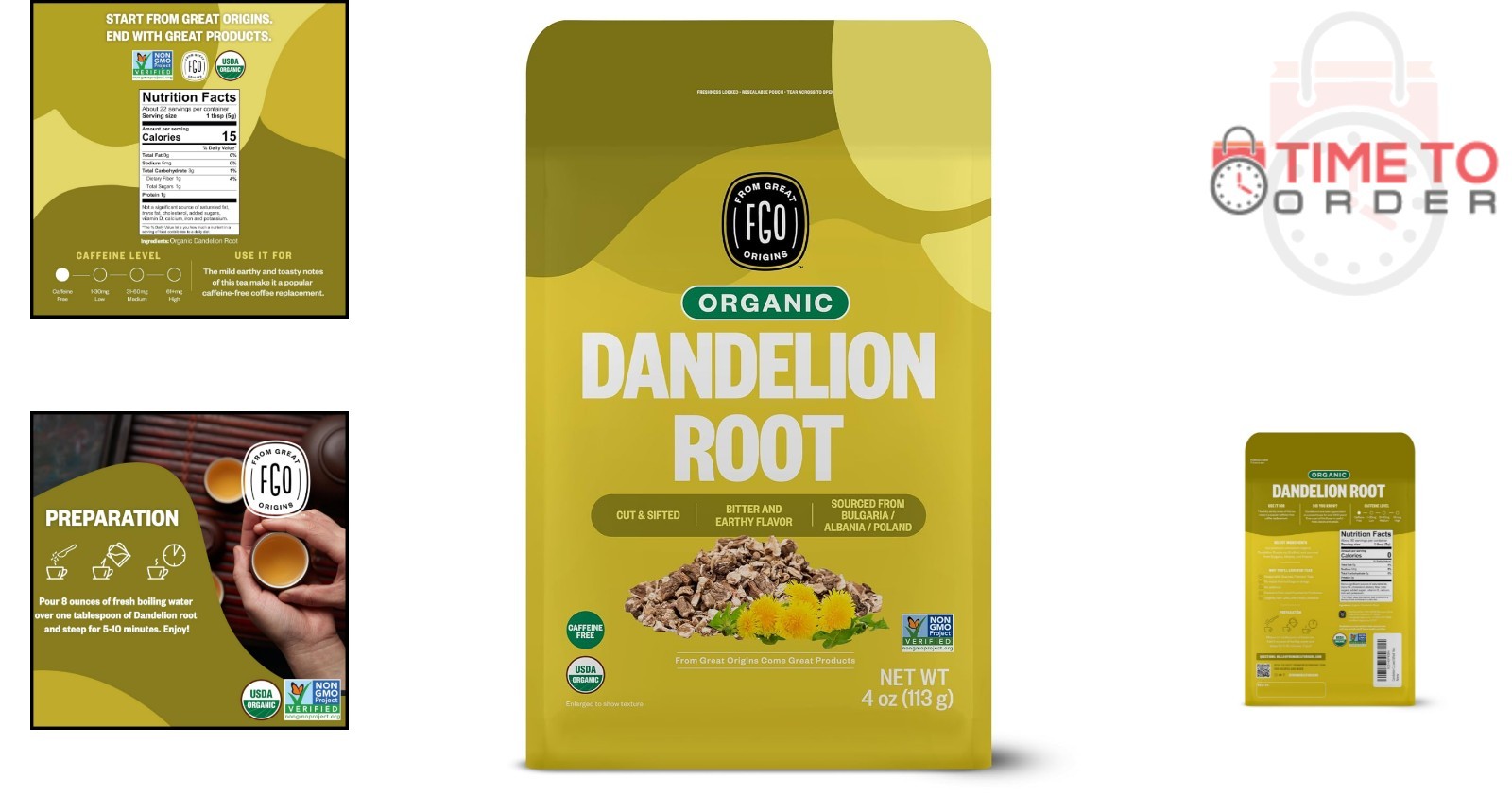 Organic Dandelion Root Tea Loose Cut and Sifted 4 Ounce Resealable Bag