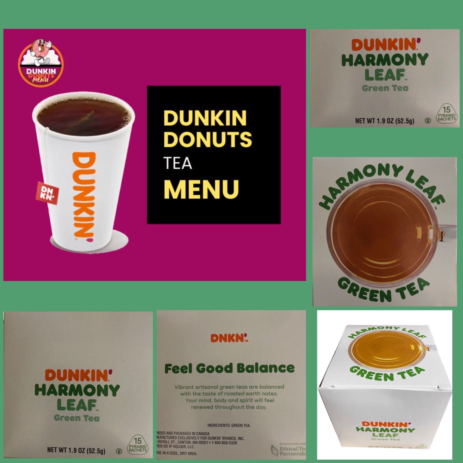 2 Boxes Dunkin Harmony Leaf Green Tea. 30 Tea Bags. NW 1.9 OZ EA.