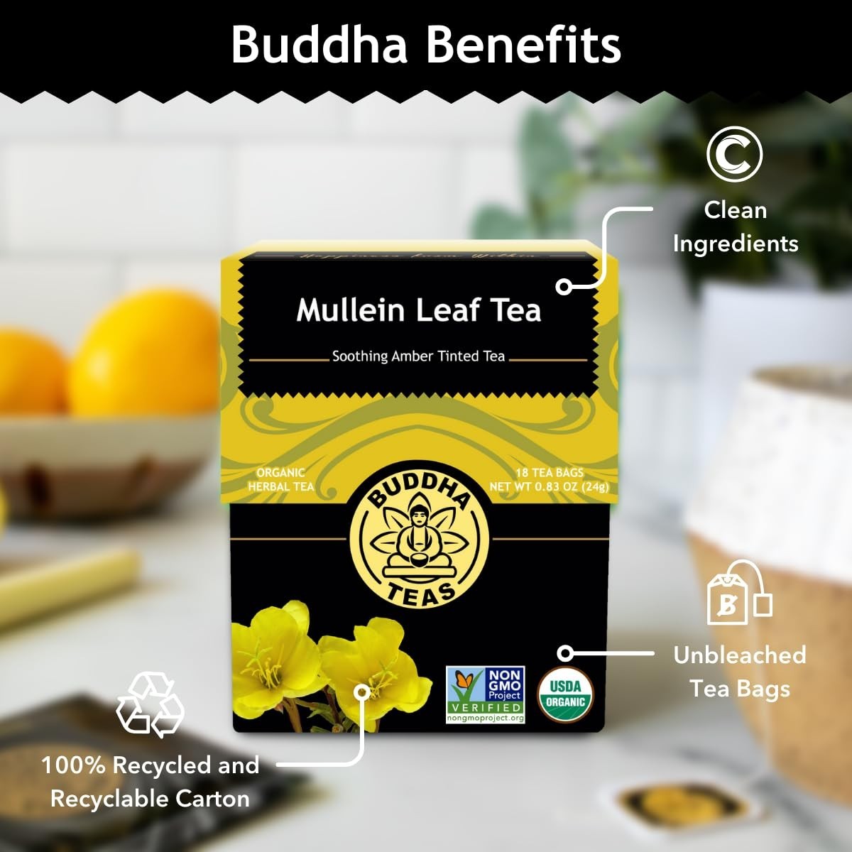 Mullein Leaf – Organic Herbal Tea – Single Ingredient – Warm Amber Hue – Mild…